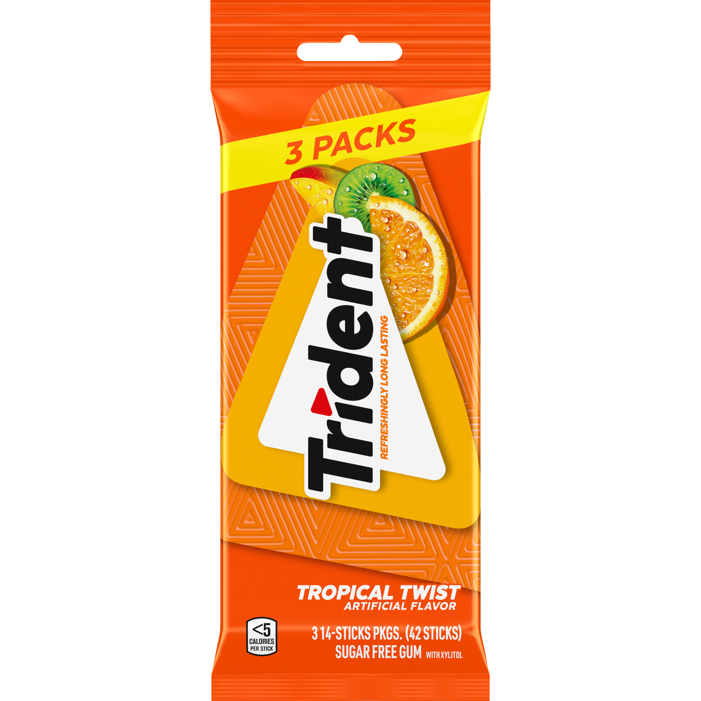 Trident Tropical Twist Sugar Free Gum, 3 Packs of 14 Pieces (42 Total Pieces)-1