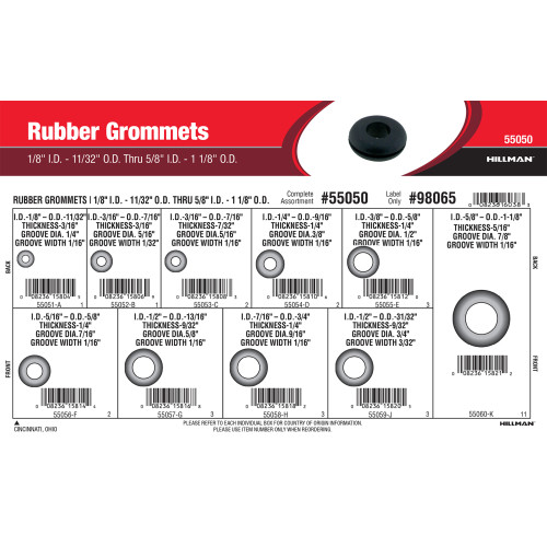 Rubber Grommets Assortment (1/8" Inner Dia. 11/32" Outer Dia. thru 5/