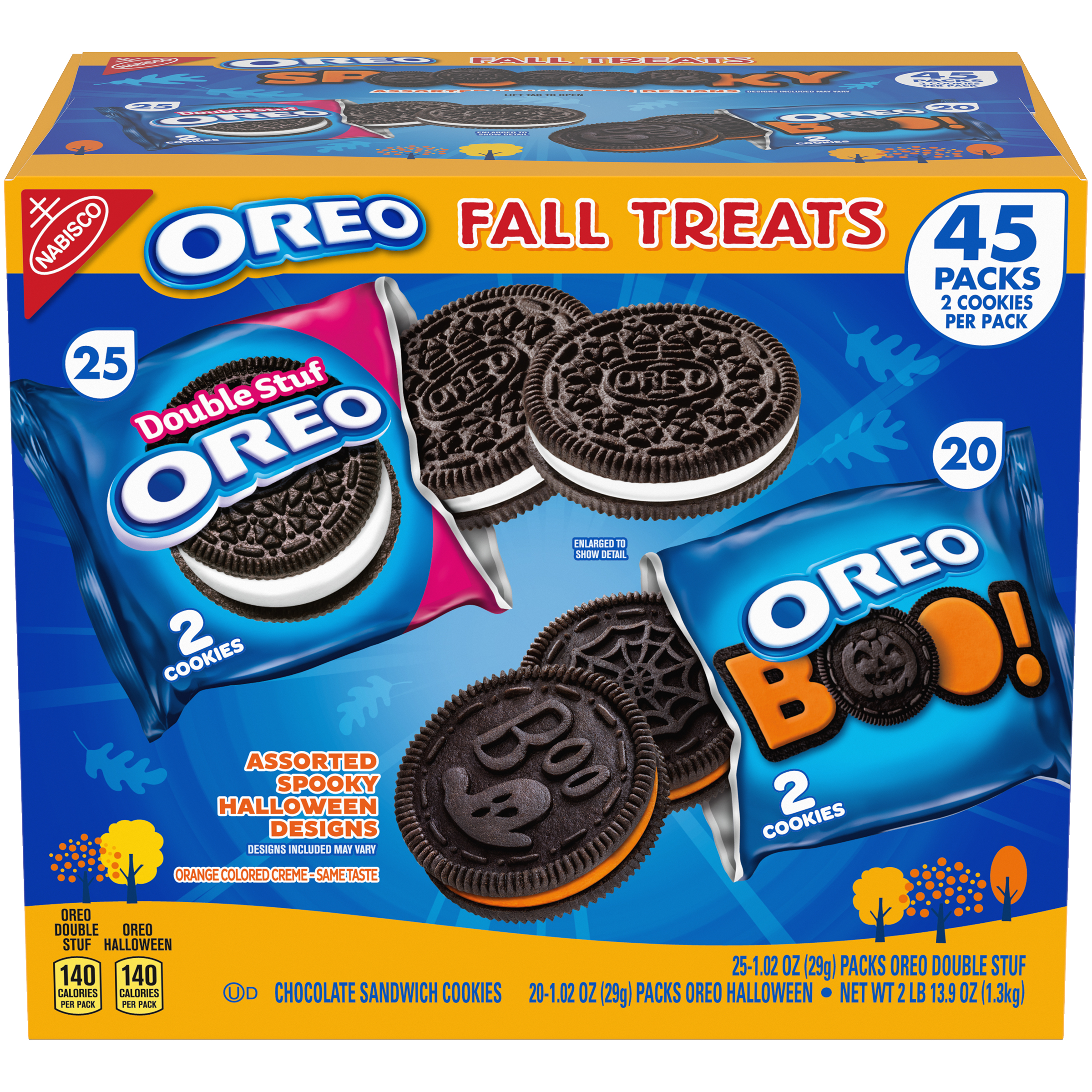 OREO Fall Treats Double Stuf Chocolate Sandwich Cookies and Halloween Cookies Variety Pack, 45 Trick or Treat Bags (2 Cookies Per Snack Pack)-thumbnail-0
