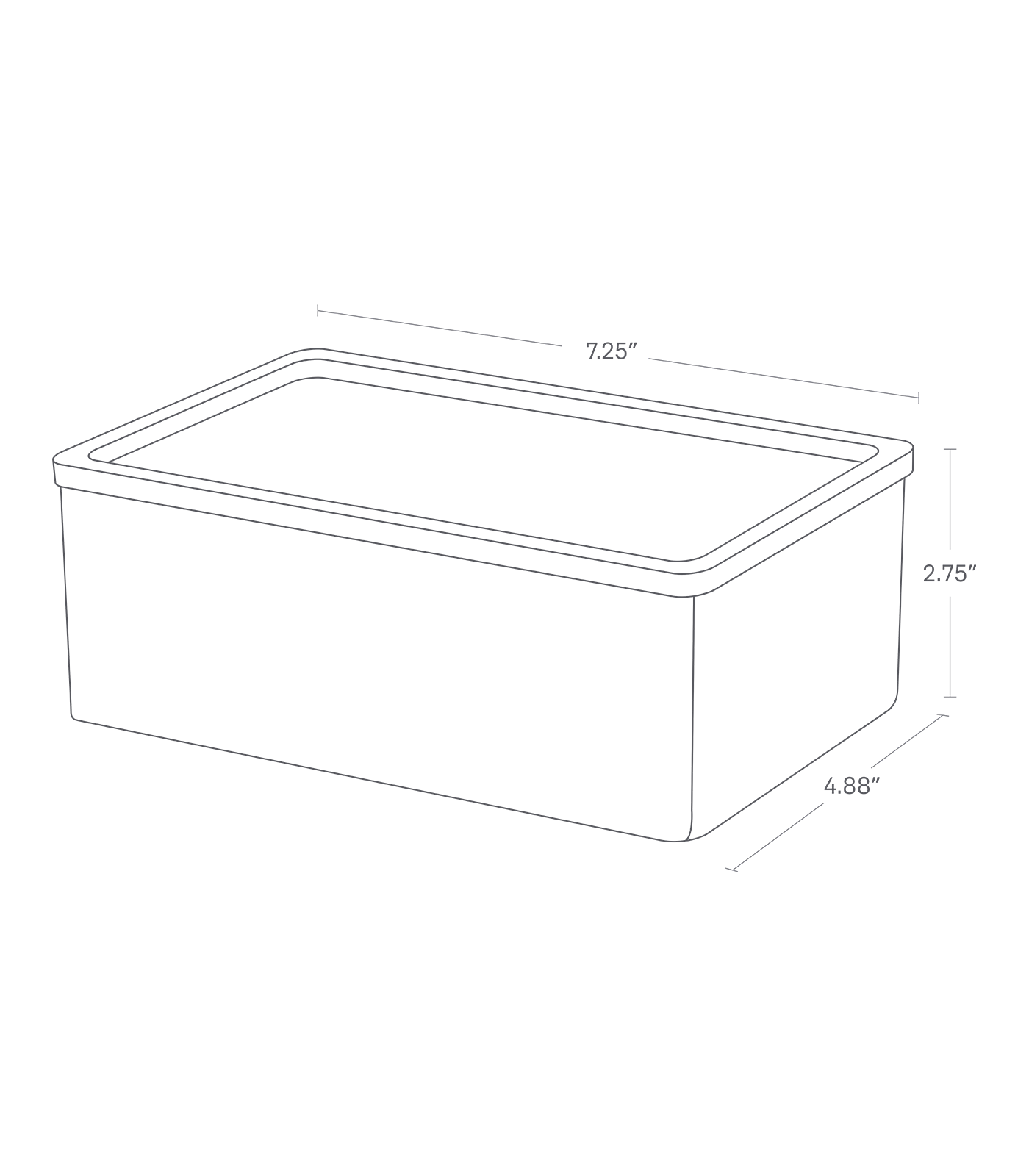 Dimension image for Accessory Box showing a total length of 7.25", width of 4.88" and height of 2.75".