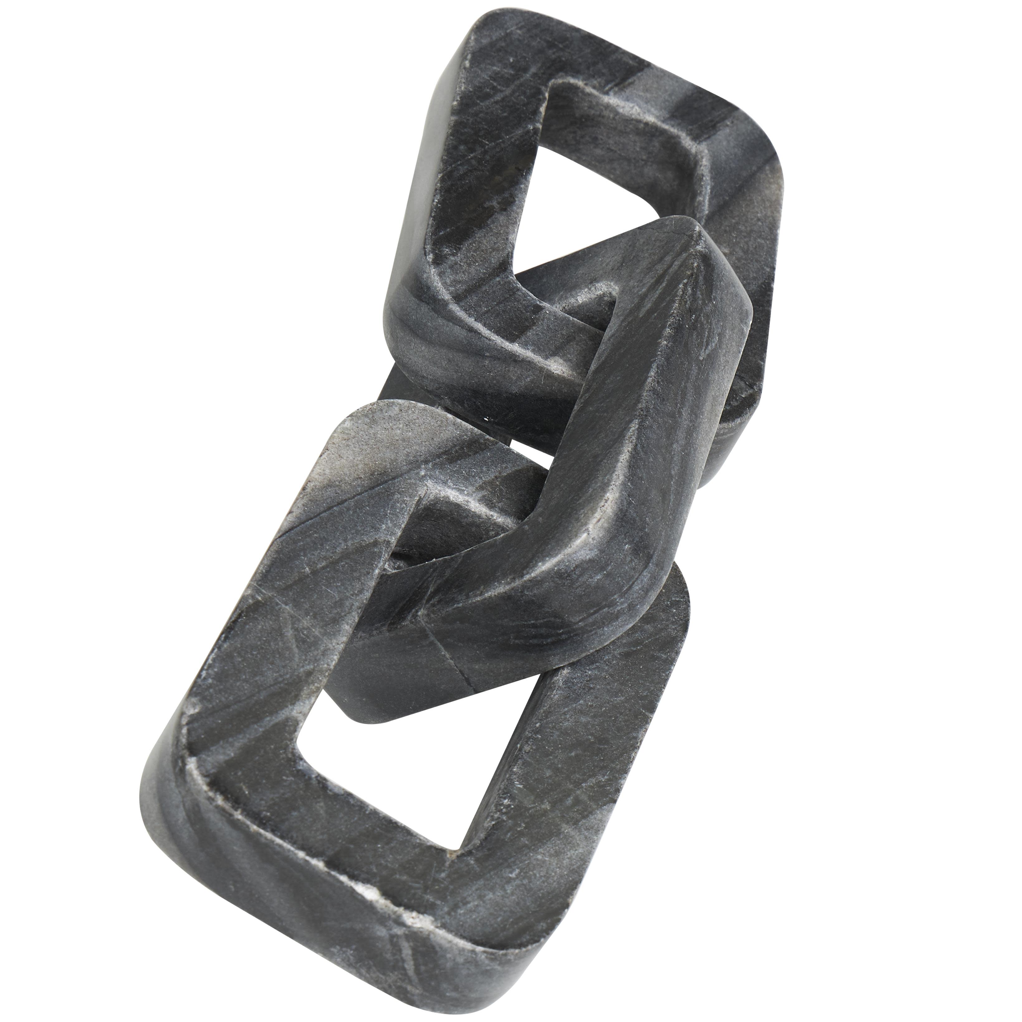 Gray Marble Chain Handmade Geometric 3 Link Decorative Sculpture, 14" x 4" x 3"