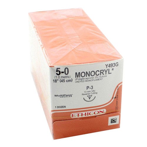 MONOCRYL® Undyed Monofilament Sutures, 5-0, P-3, Precision Point-Reverse Cutting, 18" - 12/Box