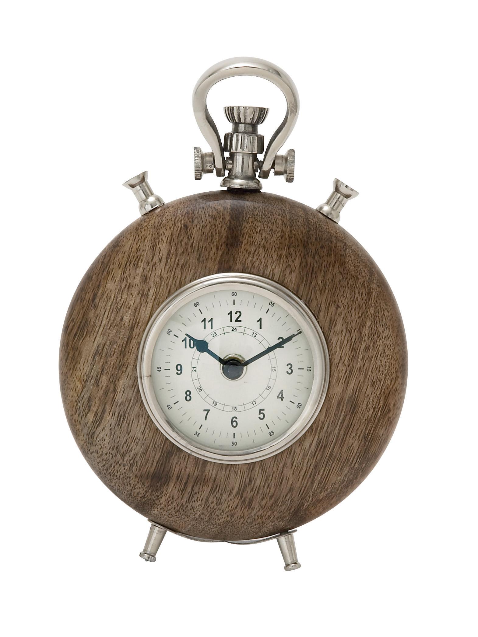 Brown Mango Wood  Clock, 6" x 2" x 9"