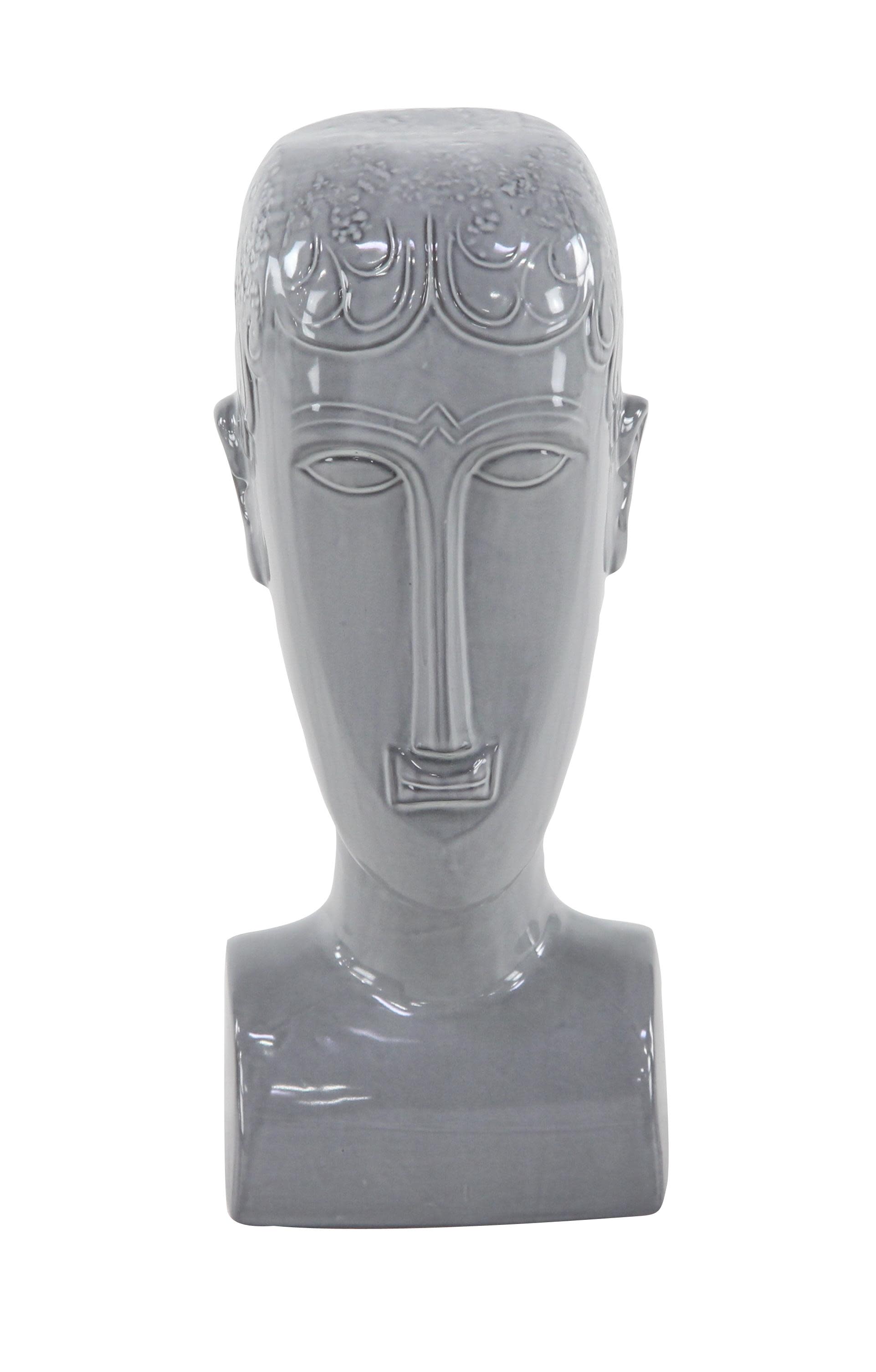 Gray Ceramic People Face Sculpture, 5" x 5" x 13"