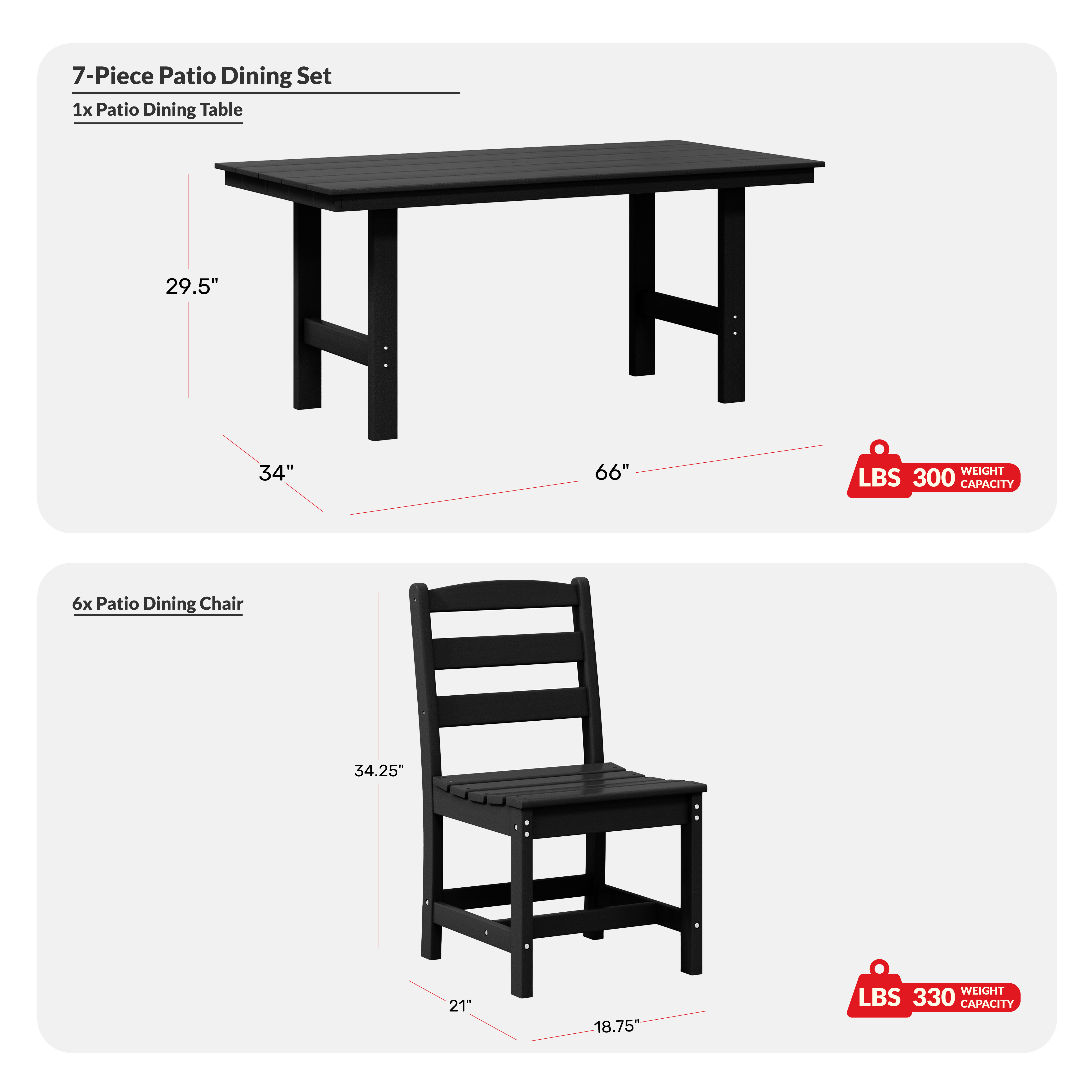 7-Piece HDPE Outdoor Rectangular Patio Dining Table Set with Side ChairsCOS Spec Image