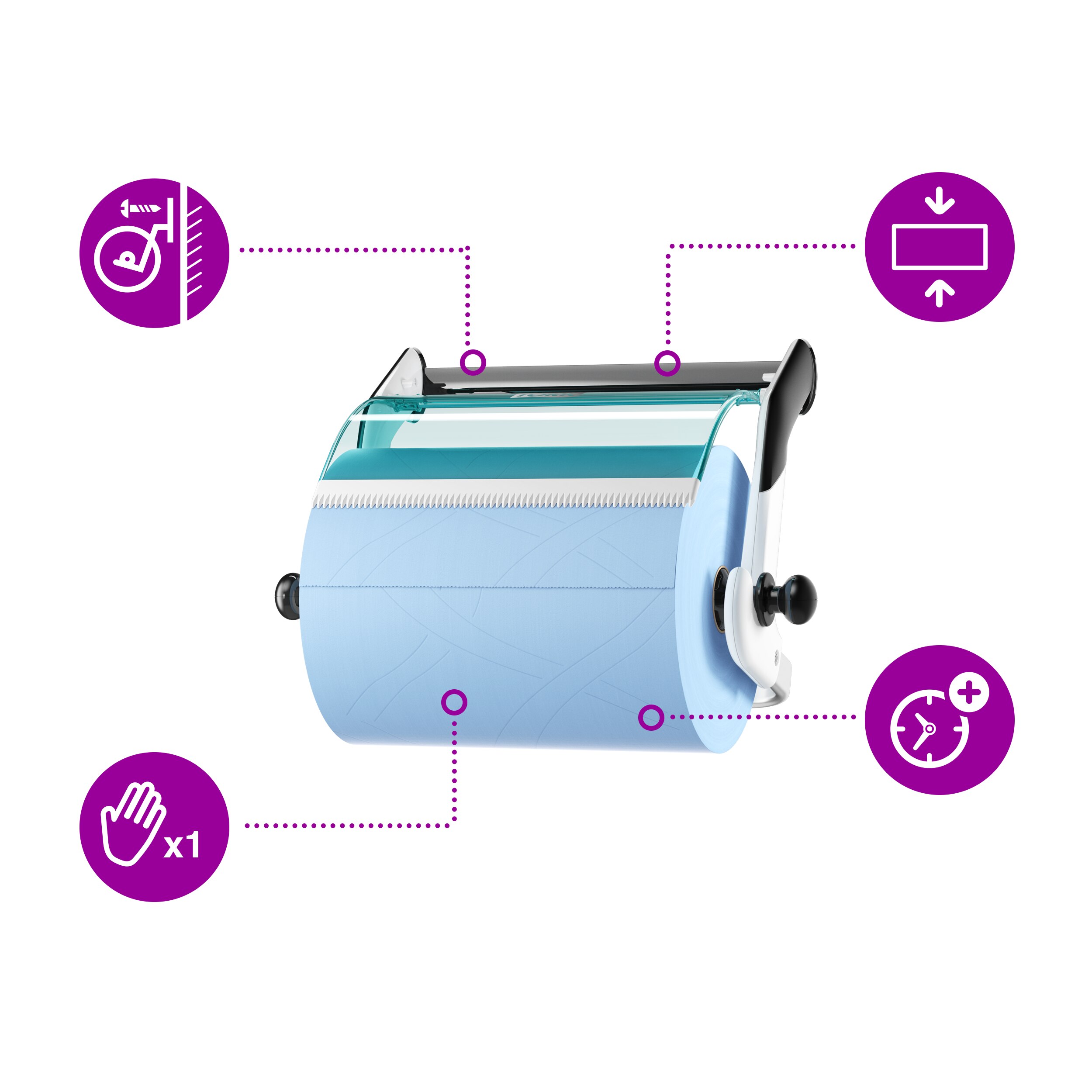 Stativ, Til aftørringsruller, Væg, Turkis-hvid-sort, Tork W1