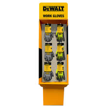 DEWALT FS6-DPG833T72T Flexible Durable Grip and Hi-Vis Cut Glove Assortment 6 Peg Free Standing Corrugated Display, 48 Pairs