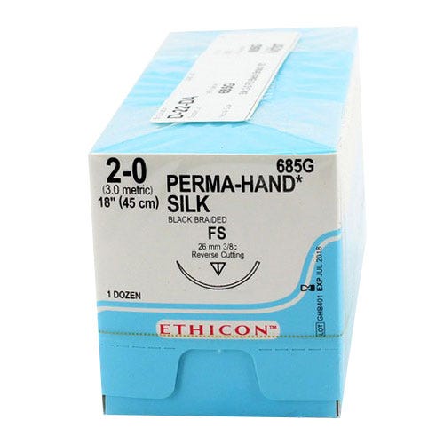 PERMA-HAND® Silk Black Braided Sutures, 2-0, FS, Reverse Cutting, 18" - 12/Box