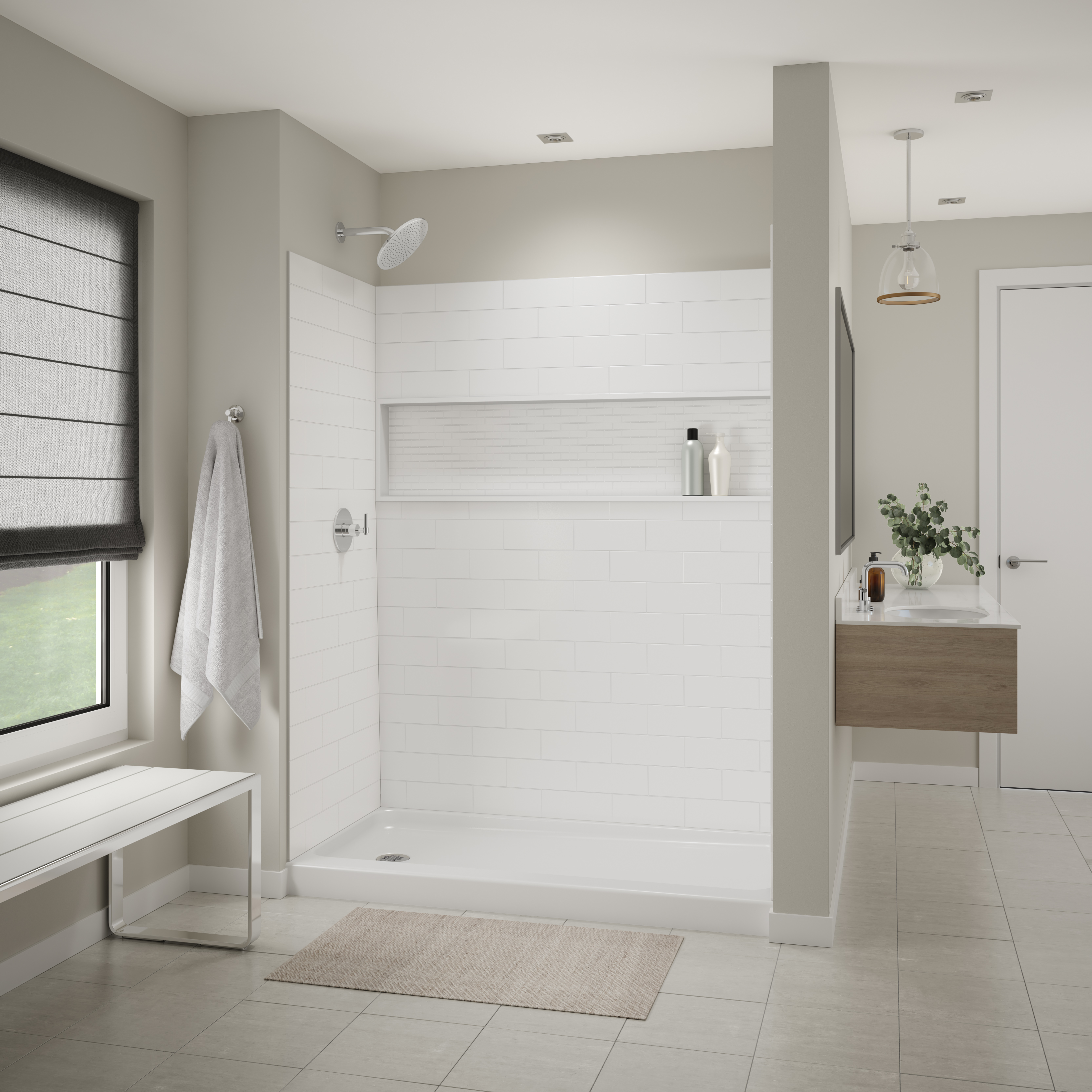 Showercast Porcelain Enamel Alcove Shower Base In Round view 3