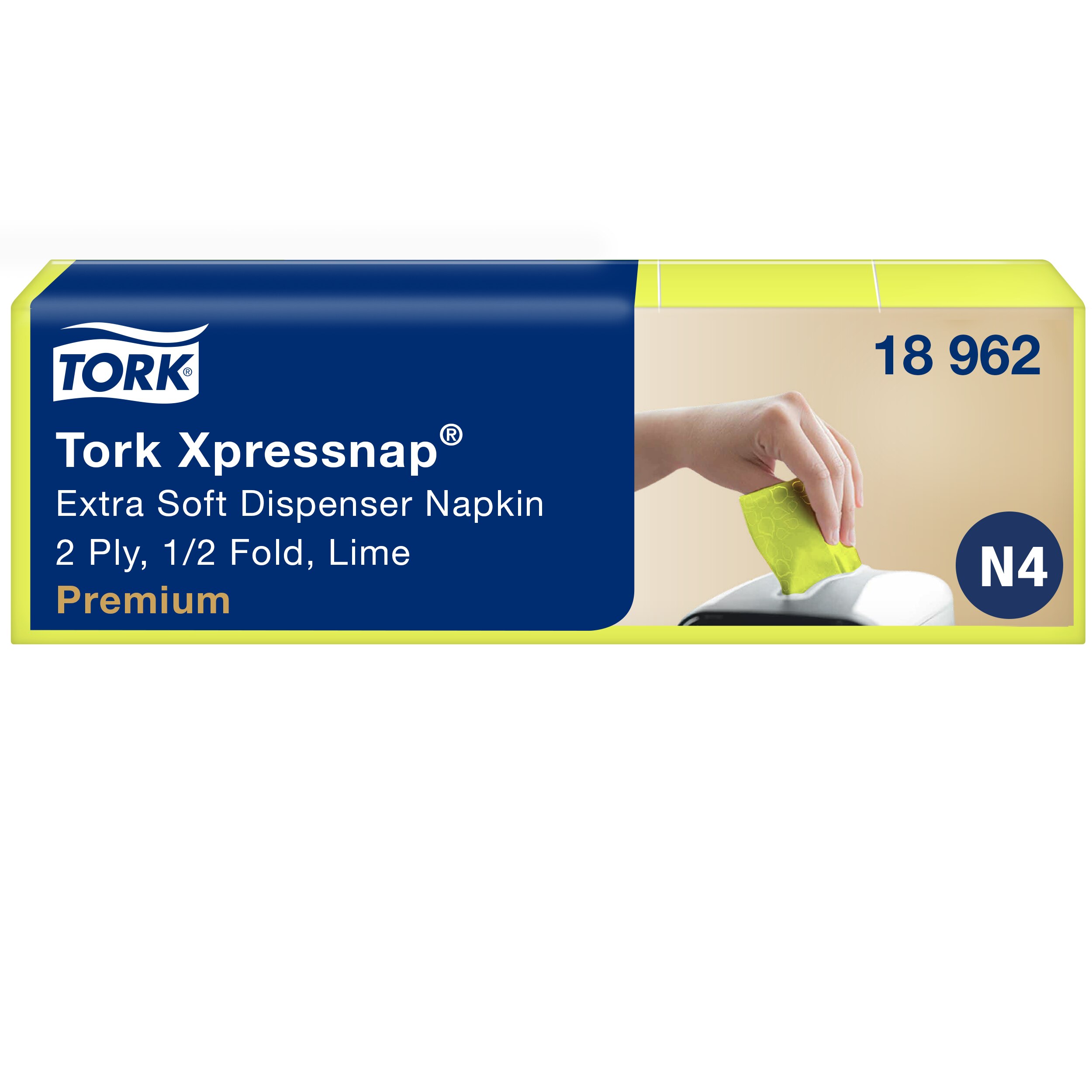 Dispenserservietter, 2 lag, Lime, 21.3x16.5 cm, 8000 stk, Tork Xpressnap N4