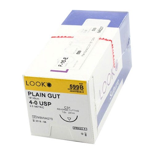 Plain Gut Absorbable Suture, 4-0, C-31, Reverse Cutting, 18" - 12/Box