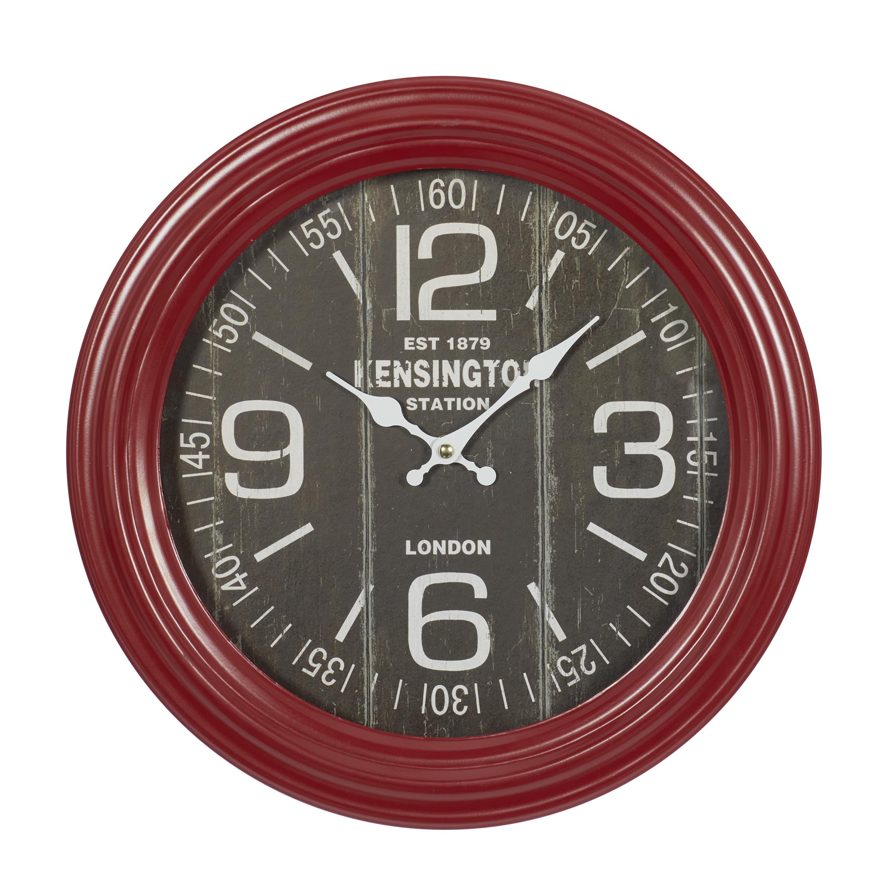 red metal  fluted frame wall clock, 14" x 3" x 14"
