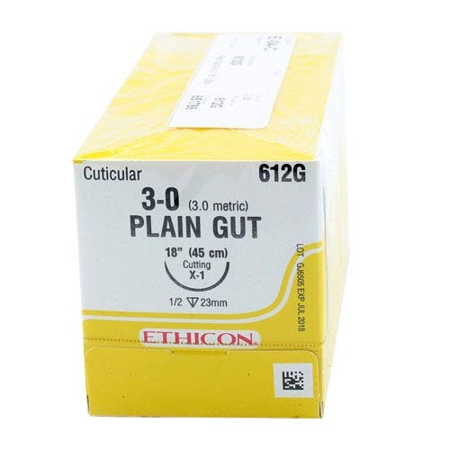 Plain Gut Suture, 3-0, X-1, Reverse Cutting, 18" - 12/Box
