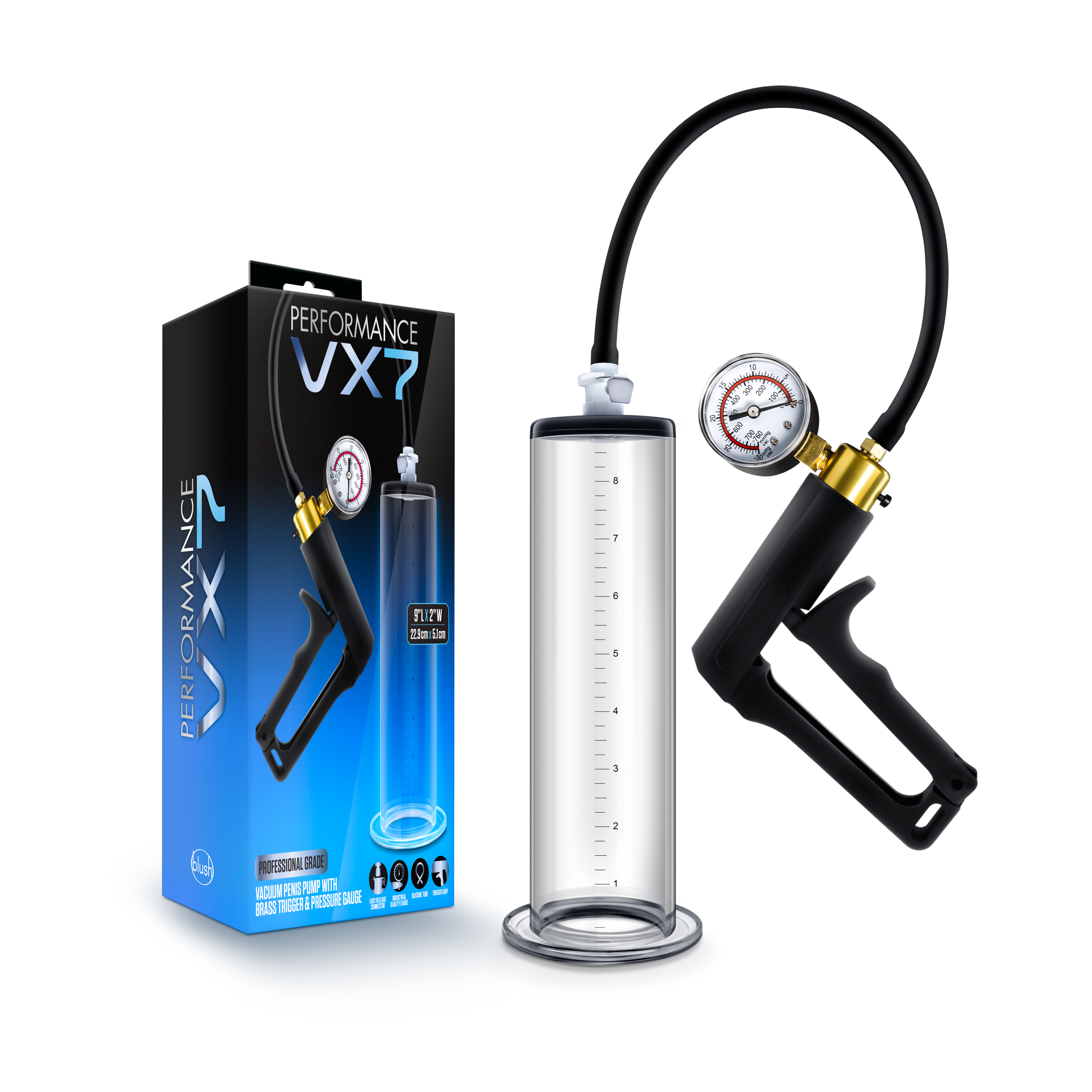 Blush Performance VX7 Vacuum With Brass Trigger & Pressure Gauge Clear Pump