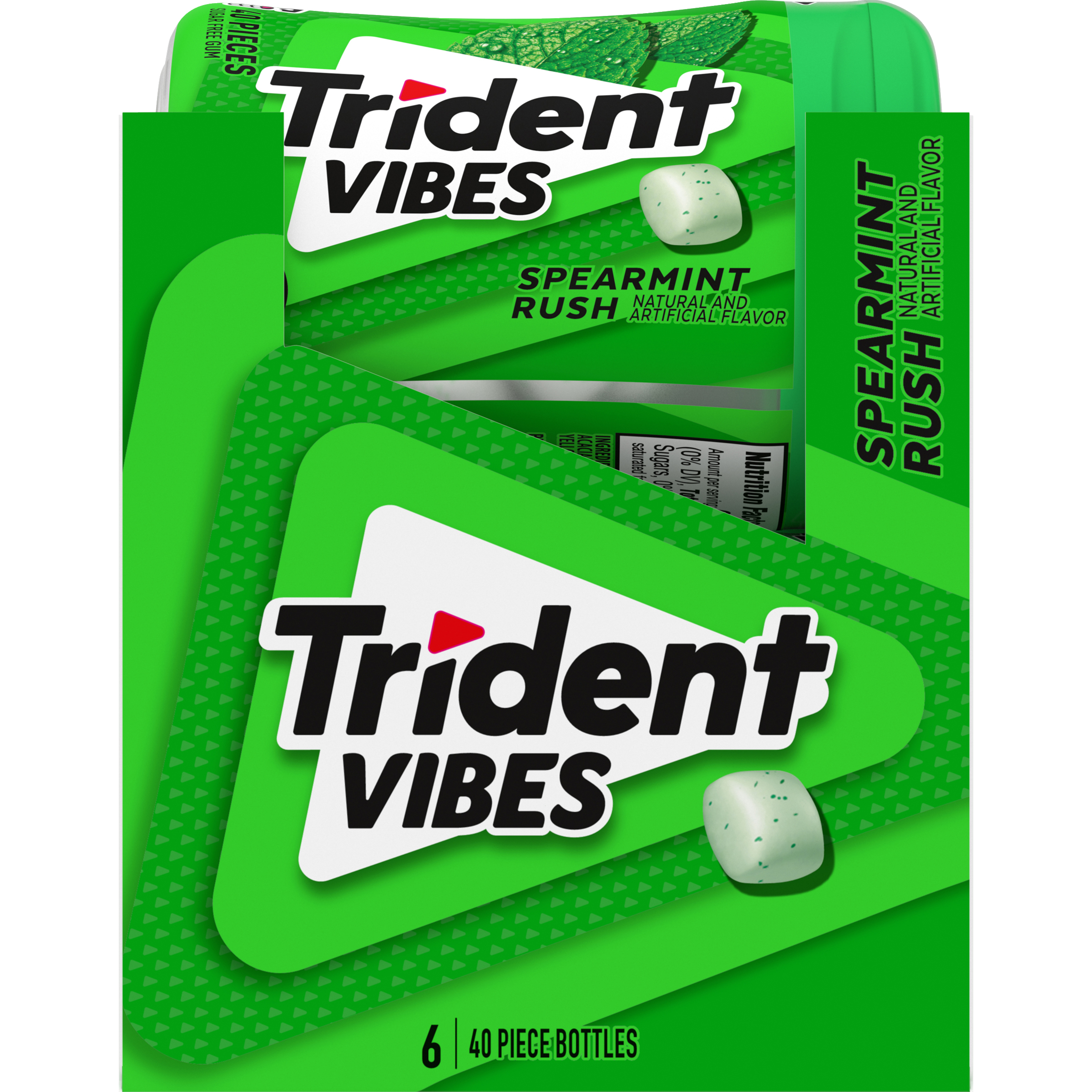 Trident Vibes Spearmint Rush Sugar Free Gum, 6 Bottles of 40 Pieces (240 Total Pieces)-2