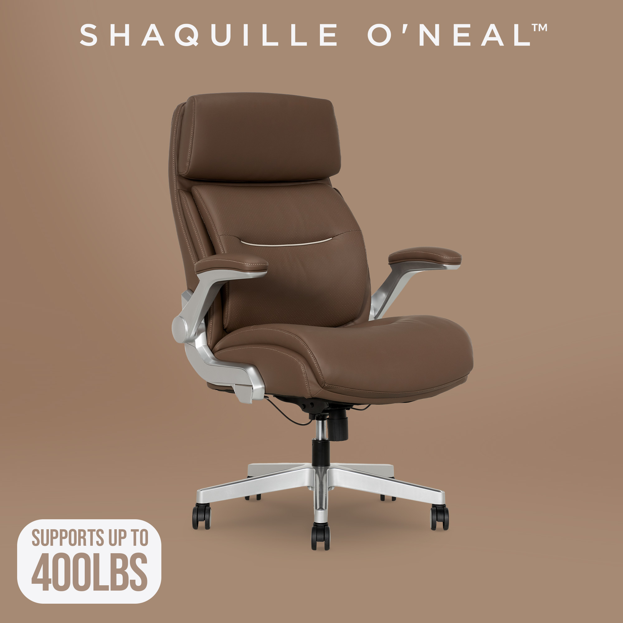 thumbnail video image 2 of Shaquille O'Neal Cenzo Ergonomic Big and Tall Office Chair ,Flip-Up Arms PureSoft Upholstery High-Back Desk Chair with 400 lb Capacity, Brown, 2 of 13