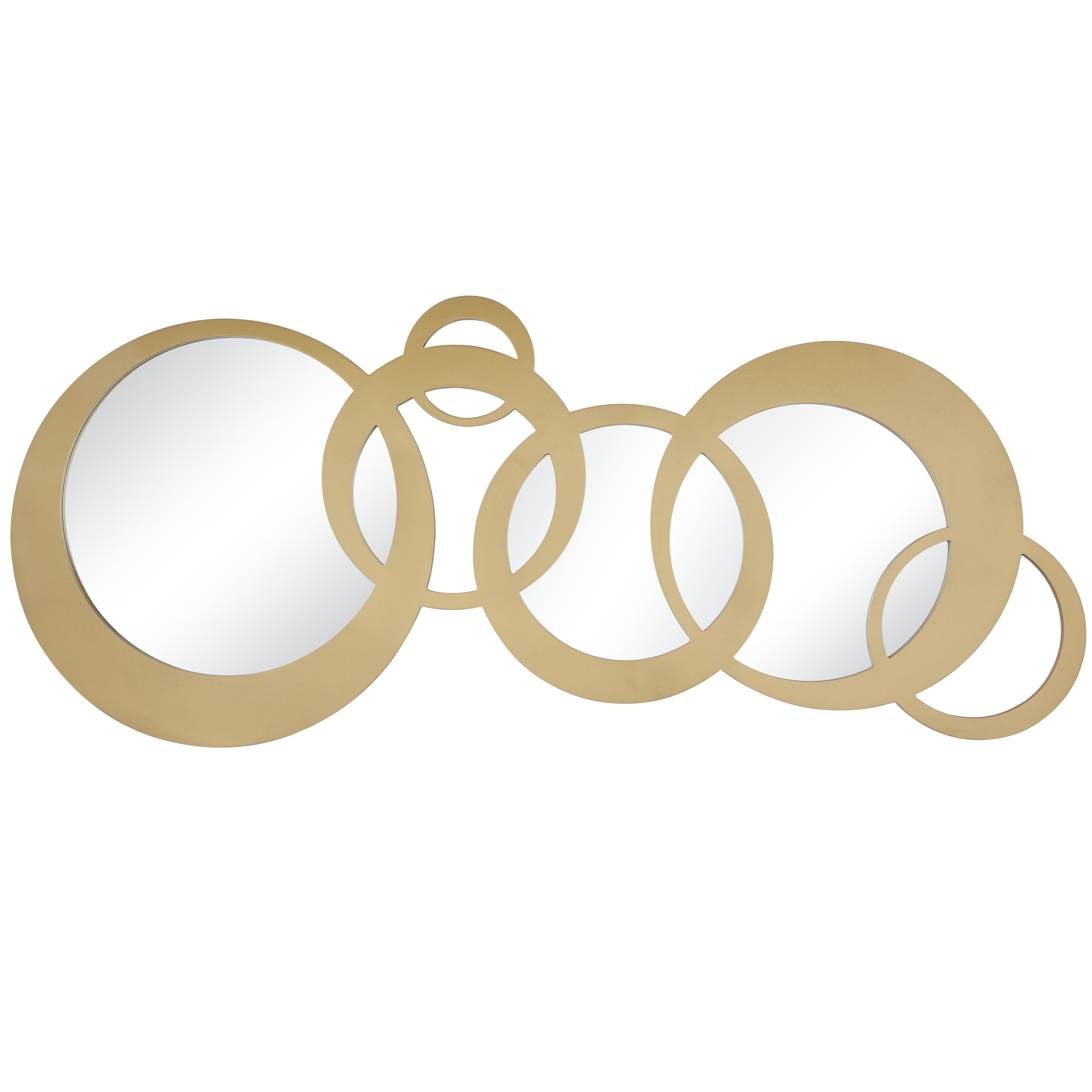 Gold Wooden Geometric Circles Room Wall Mirror, 56" x 1" x 23"