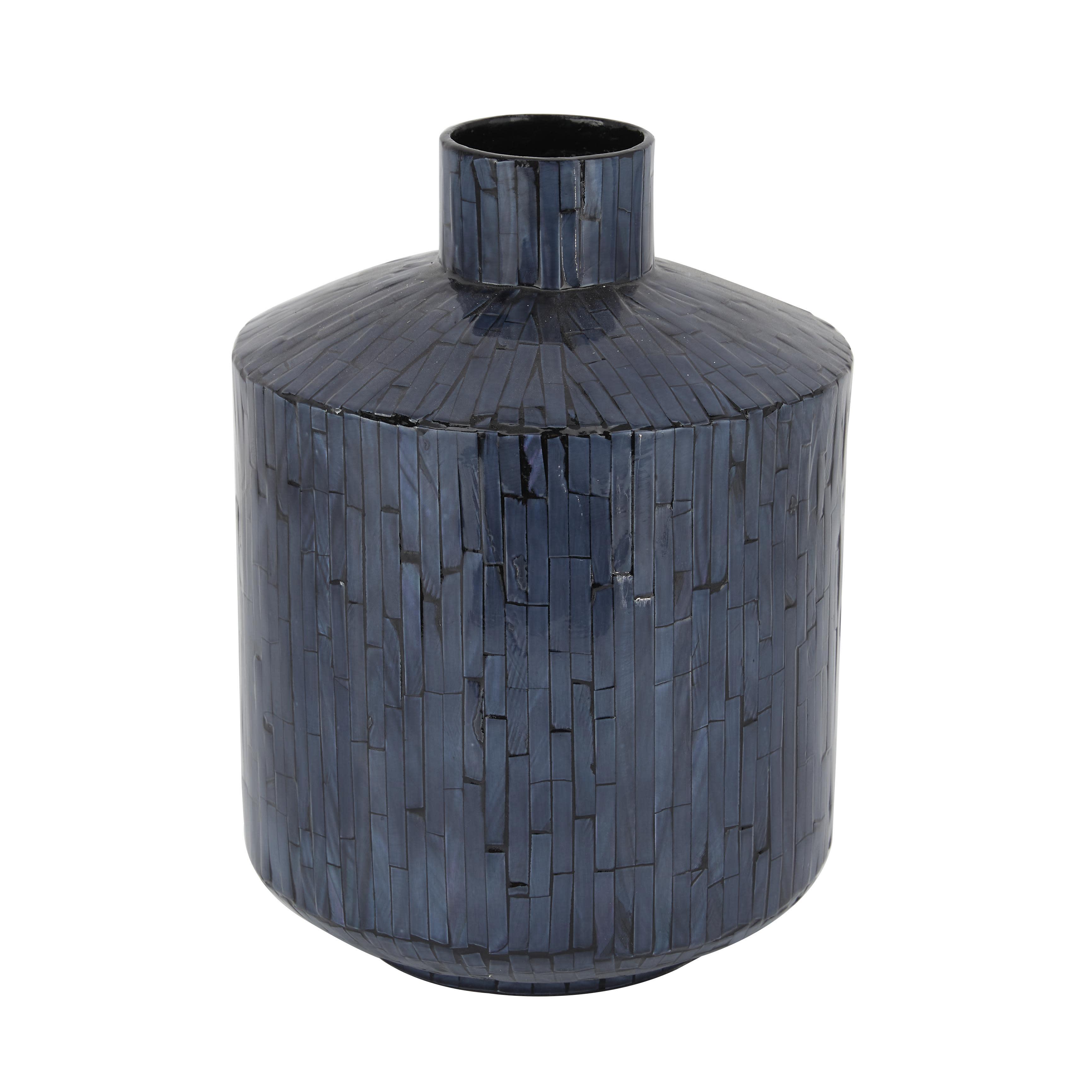 CosmoLiving by Cosmopolitan Blue Mother of Pearl Shell  Handmade Decorative Vase, 9" x 9" x 12"