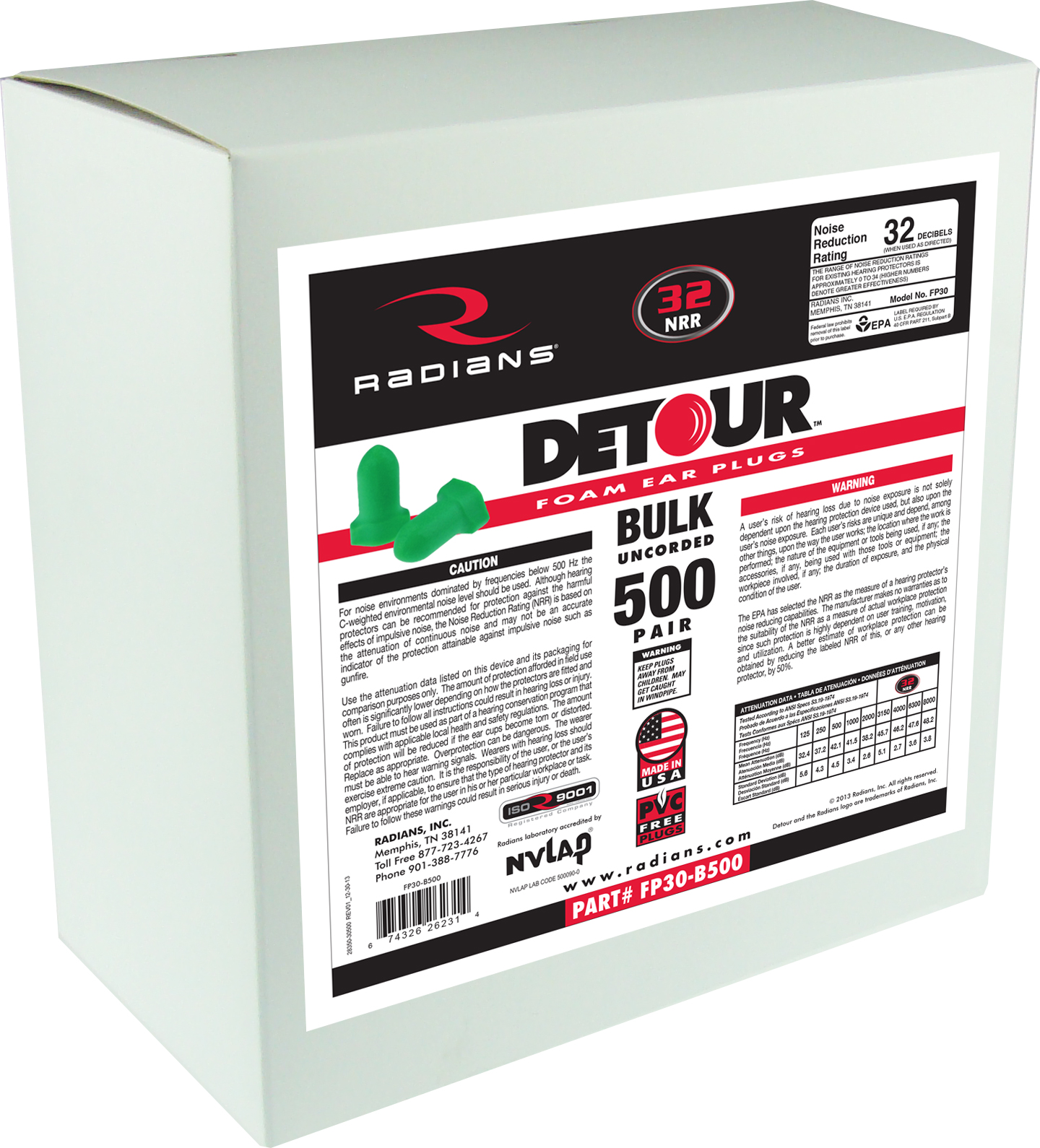 Detour® Foam Uncorded Earplug Dispenser Refill - 500 Pair
