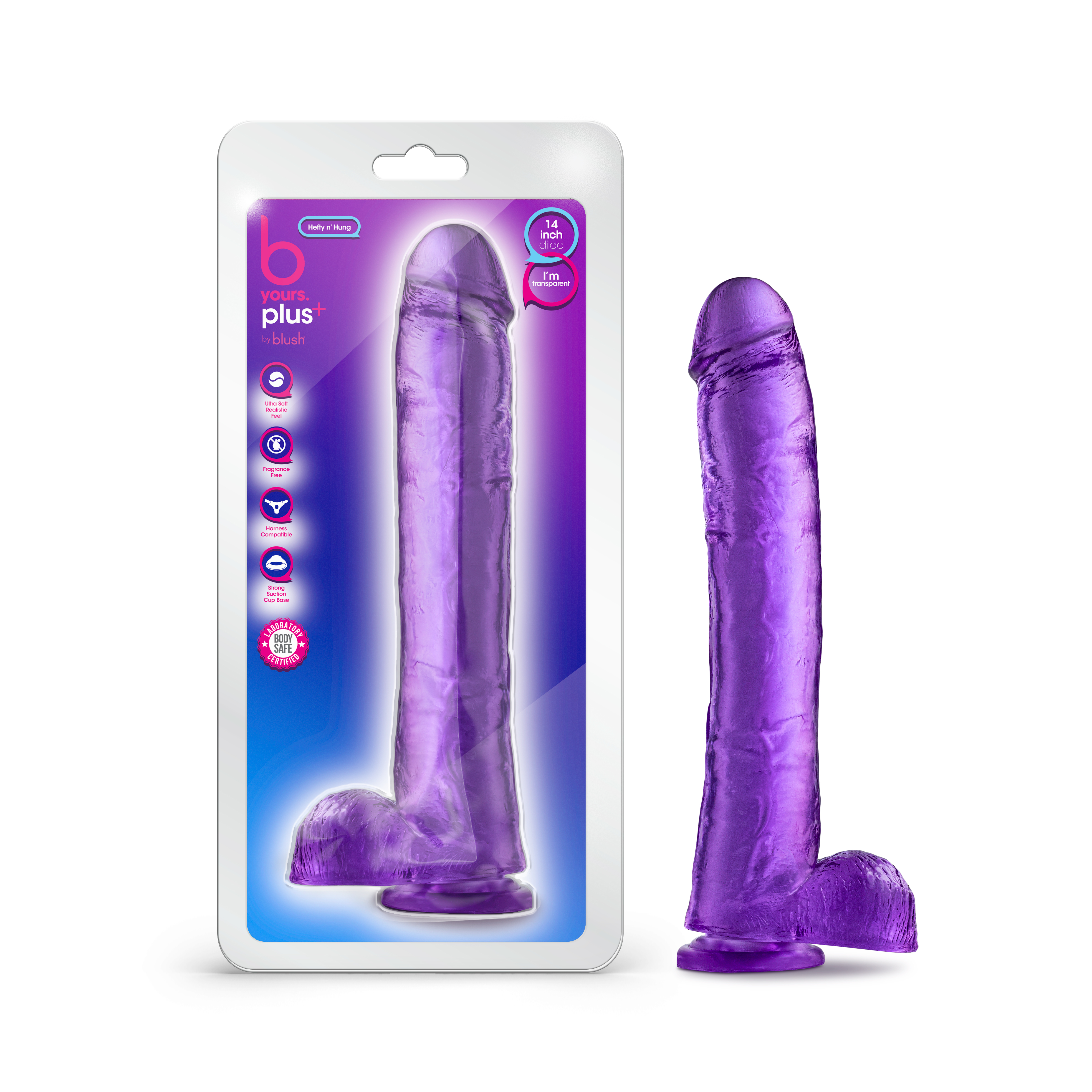 Blush B Yours Plus Hefty N? Hung Purple 14-Inch Long Dildo With Balls & Suction Cup Base