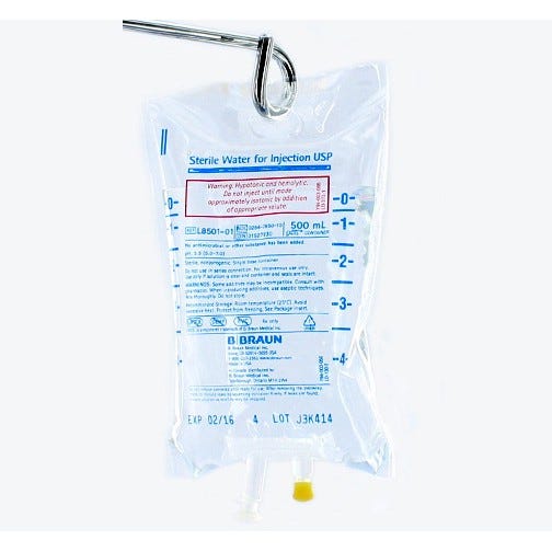 Sterile Water 500ml Bag, Injectable 24/Case