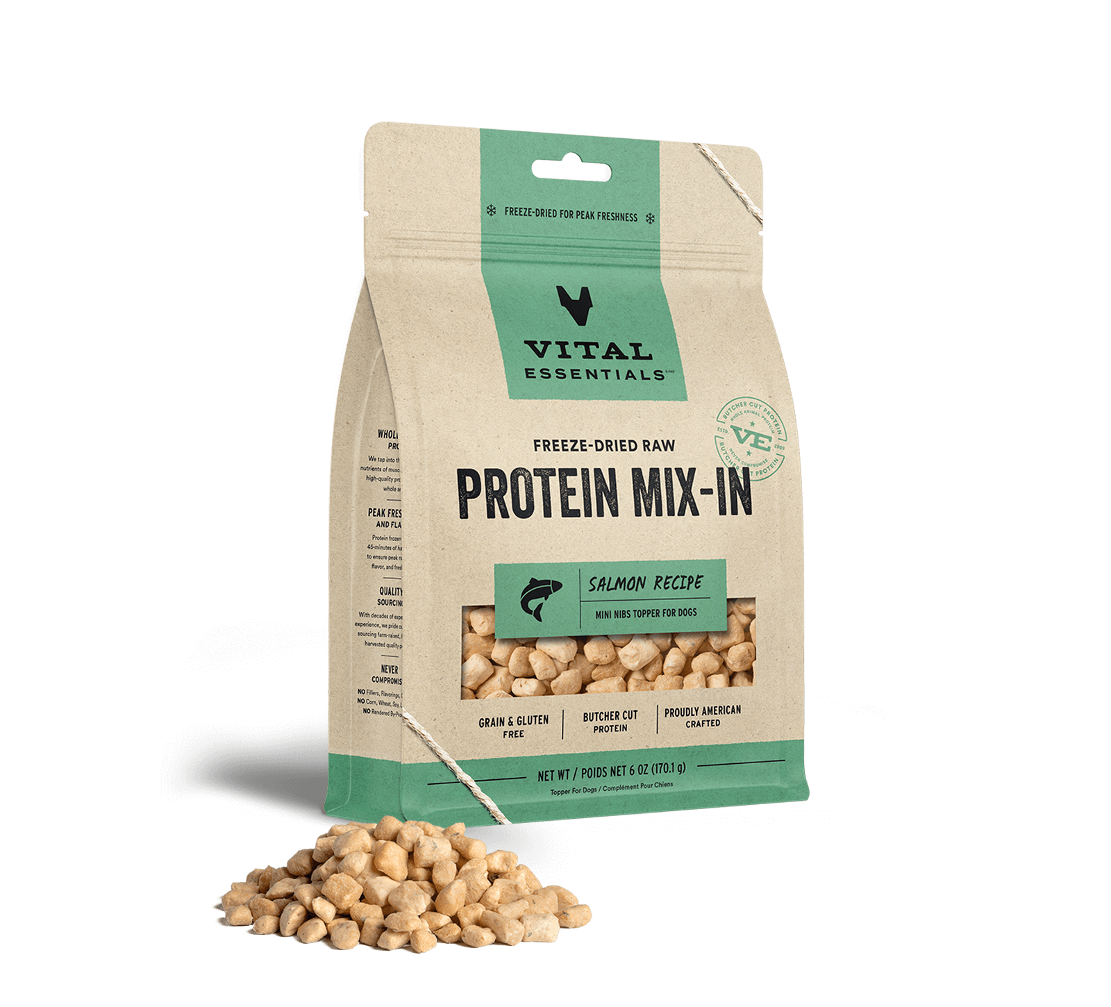 Vital Essentials Freeze-Dried Raw Protein Mix-In Salmon Recipe Mini Nibs Topper for Dogs, 6 oz - Healing/First Aid