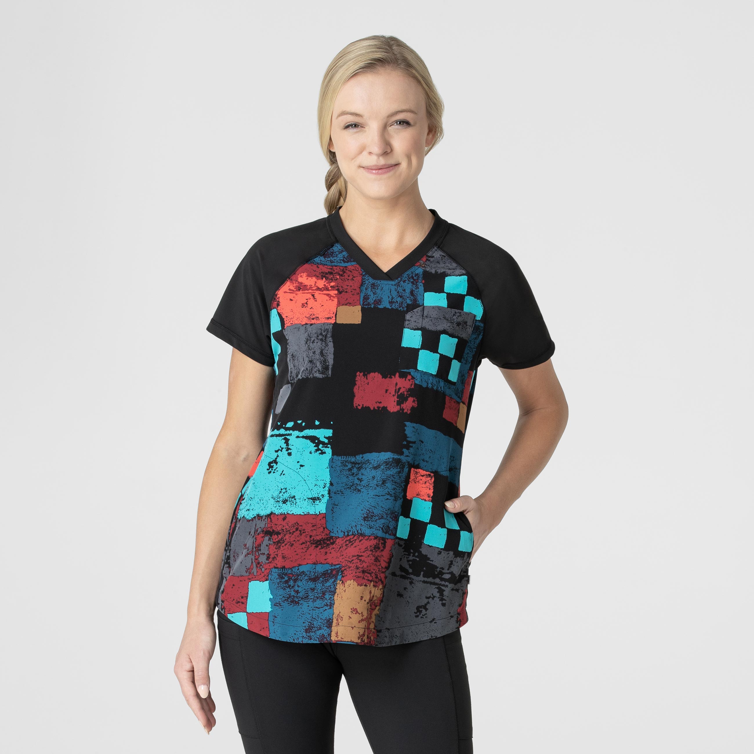 Fashion Prints Women‘s Yoga V-Neck Print Scrub Top-Wonder Wink