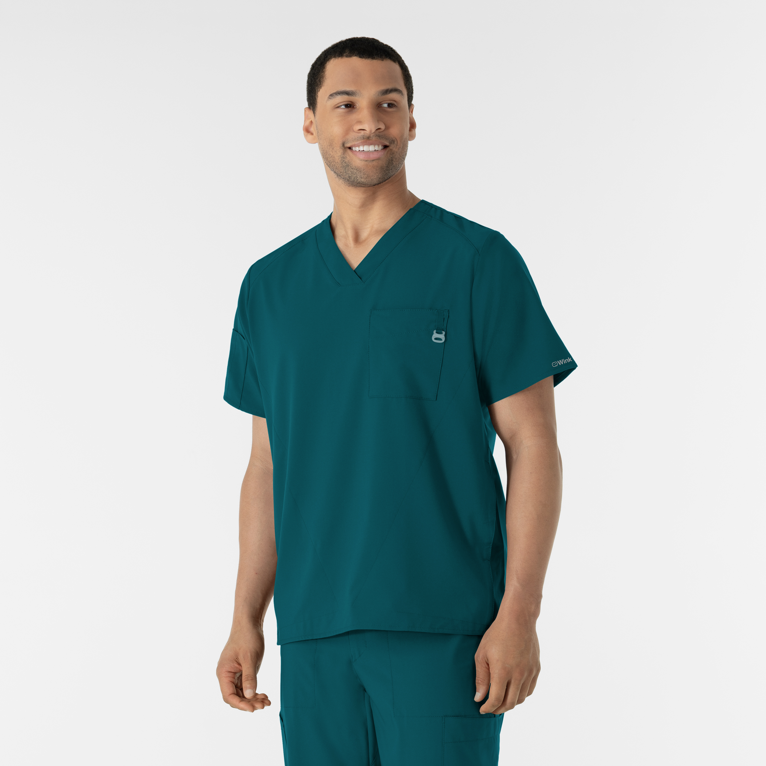 W123 Wink Men&#8216;s 3 Pocket V-Neck Style Medical Scrub Top with 4 Way Stretch-Wonder Wink