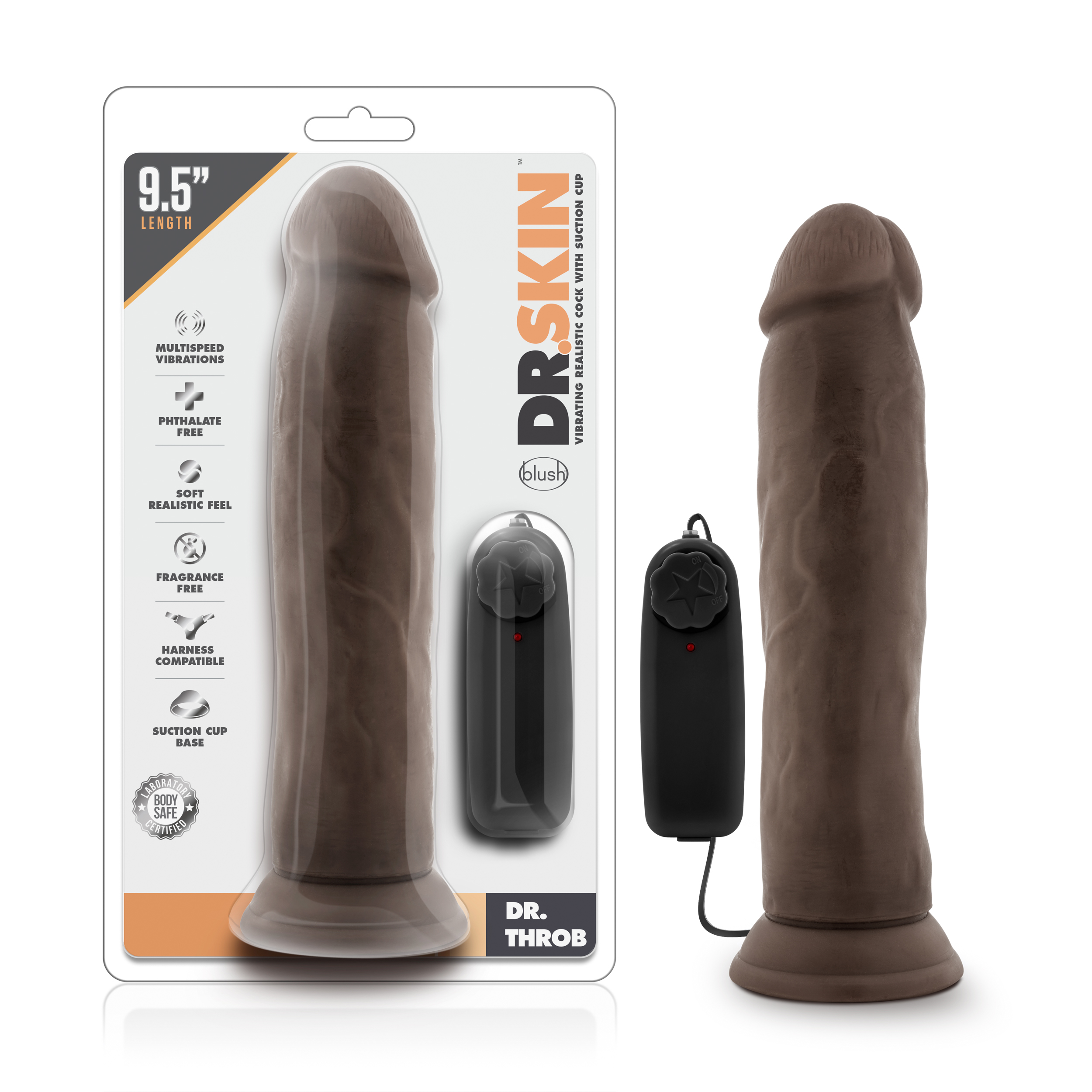 Blush Dr. Skin Dr. Throb Realistic Chocolate 9.5-Inch Long Remote Control Vibrating Dildo