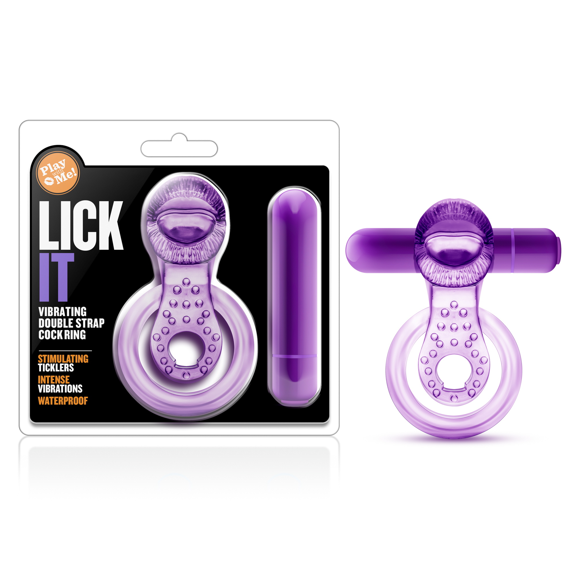 Blush Play With Me? / Lick It: Purple Vibrating Double Strap Penis Ring