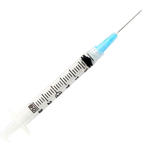 3 cc BD Luer-Lok™ Syringe w/25ga x 1" BD PrecisionGlide™  Needle, Regular Wall, Regular Bevel, Sterile - 100/Box