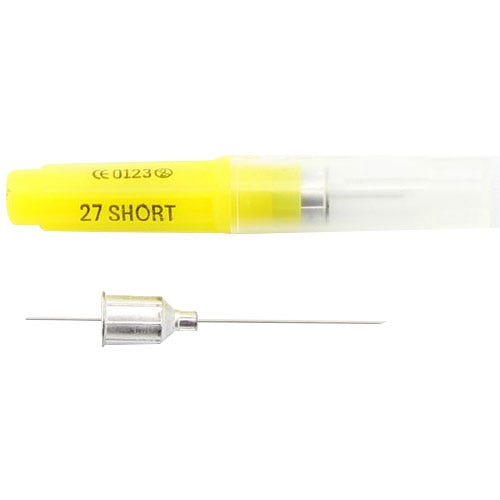 Monoject™ Dental Needle, 27 G Short (1"), Metal Hub, Yellow - 100/Box
