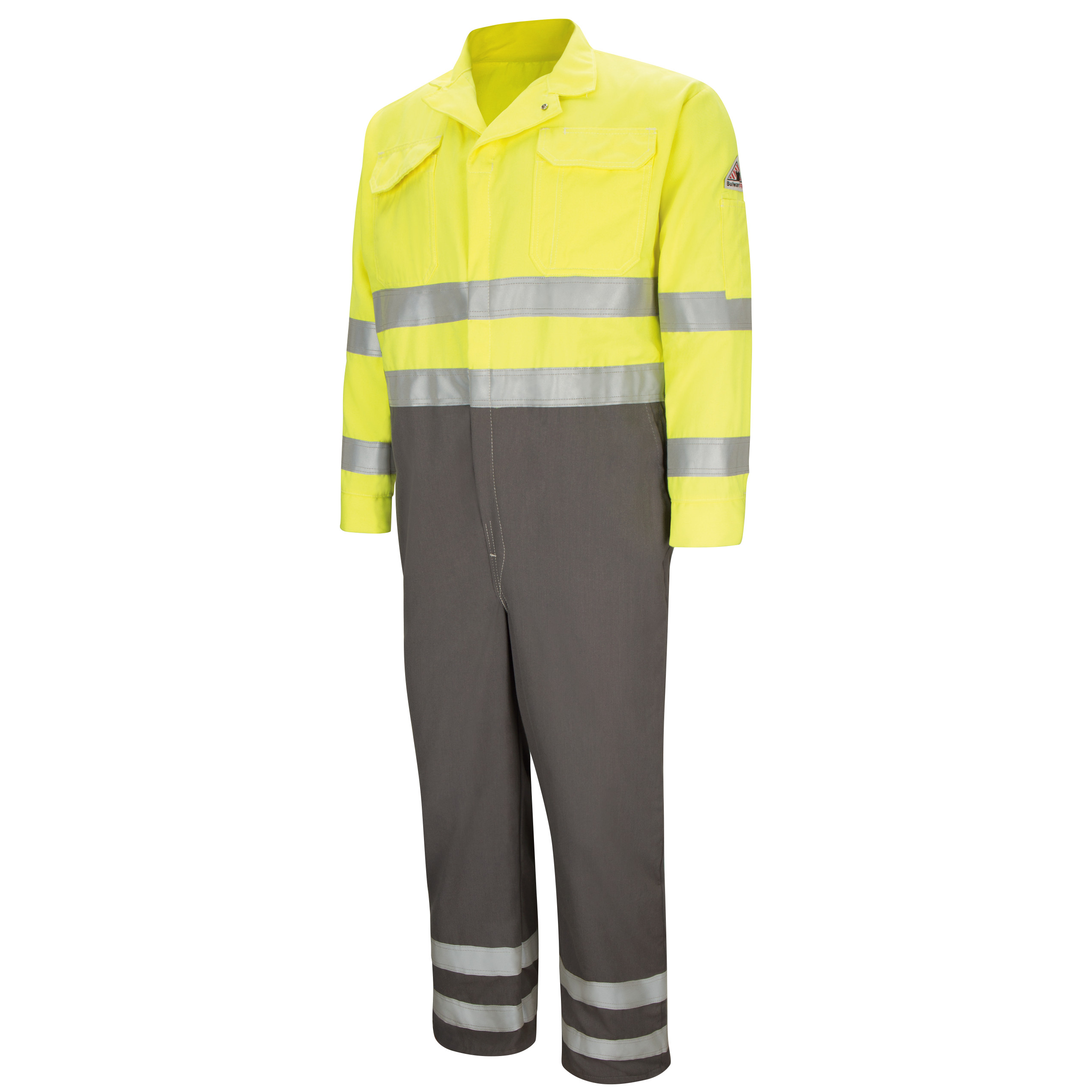 Picture of Bulwark® CMDC Men's Lightweight FR Hi-Visibility Deluxe Colorblocked Coverall with Reflective Trim