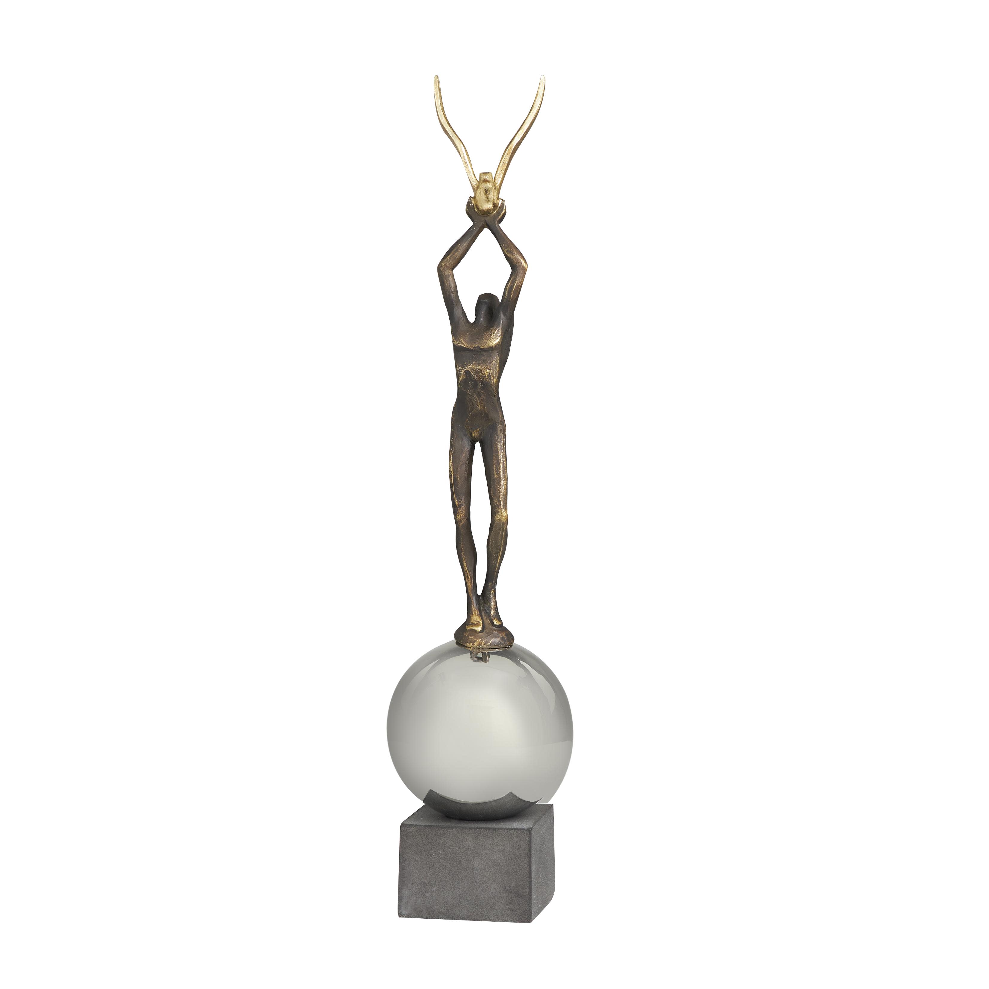 Silver Polystone People Decorative Sculpture with Stainless Steel Accents, 5" x 5" x 24"