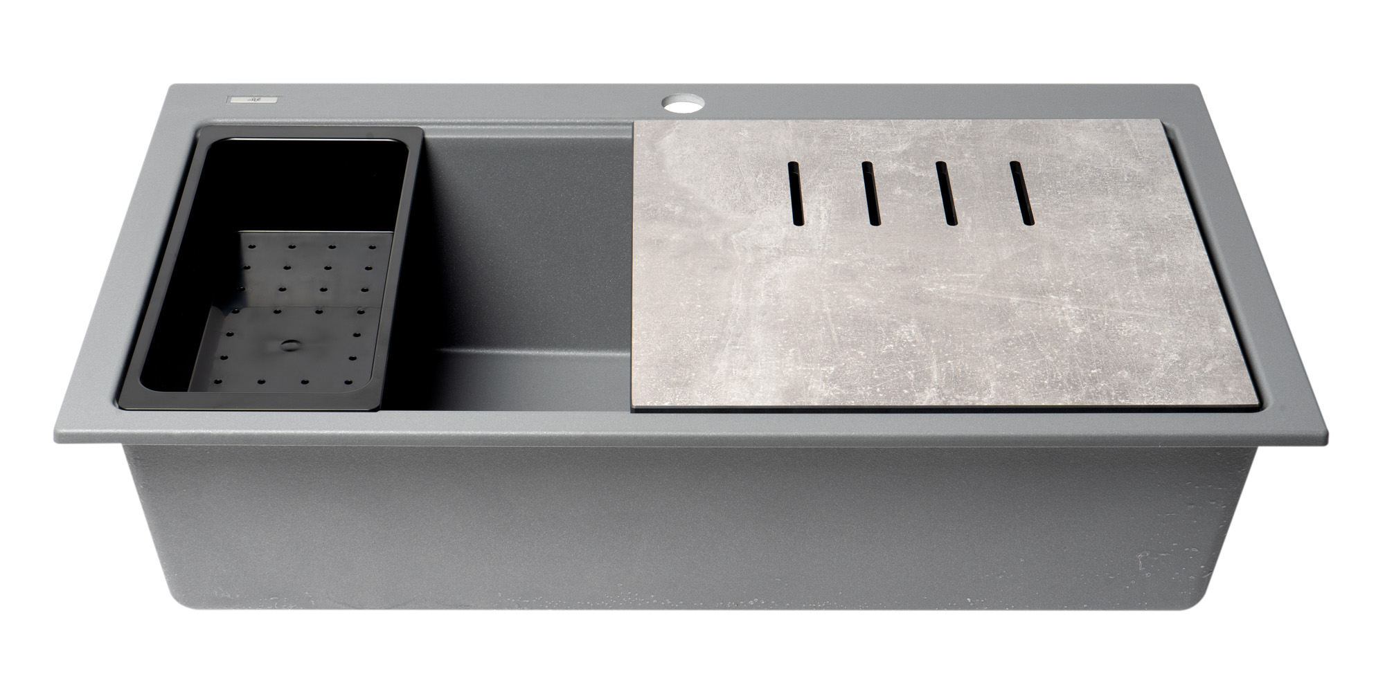 ALFI brand 34" Drop In Granite Composite Workstation Kitchen Sink with Accessories, Titanium, 1 Faucet Hole, AB3418SBDI-T
