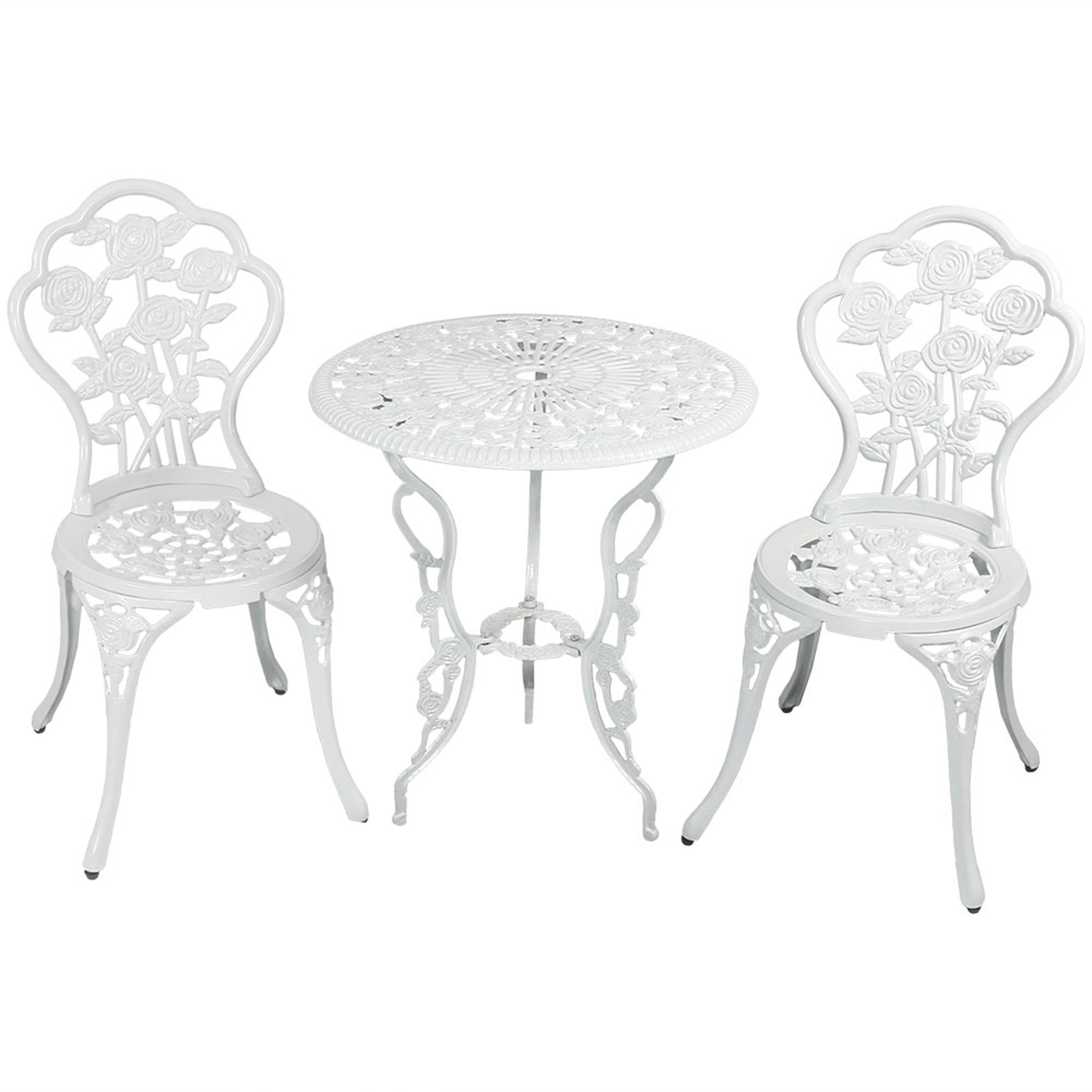 Sunnydaze 3-Piece Flower Designed Cast Aluminum Bistro - White