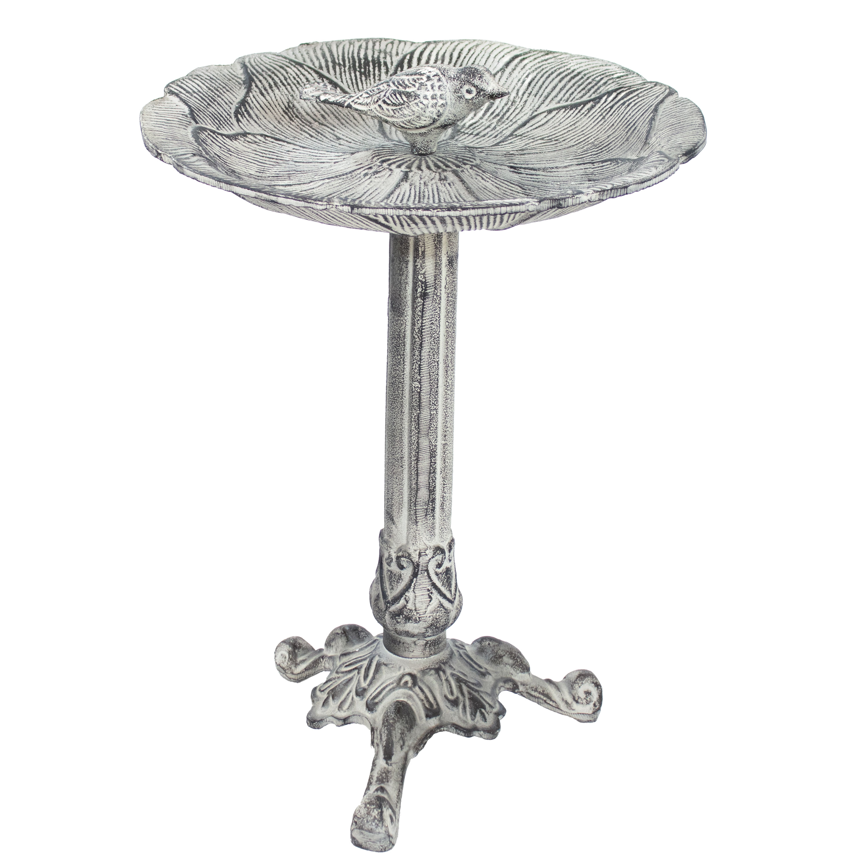 Bird and Blossom Cast Aluminum Bird Bath - Antique Gray