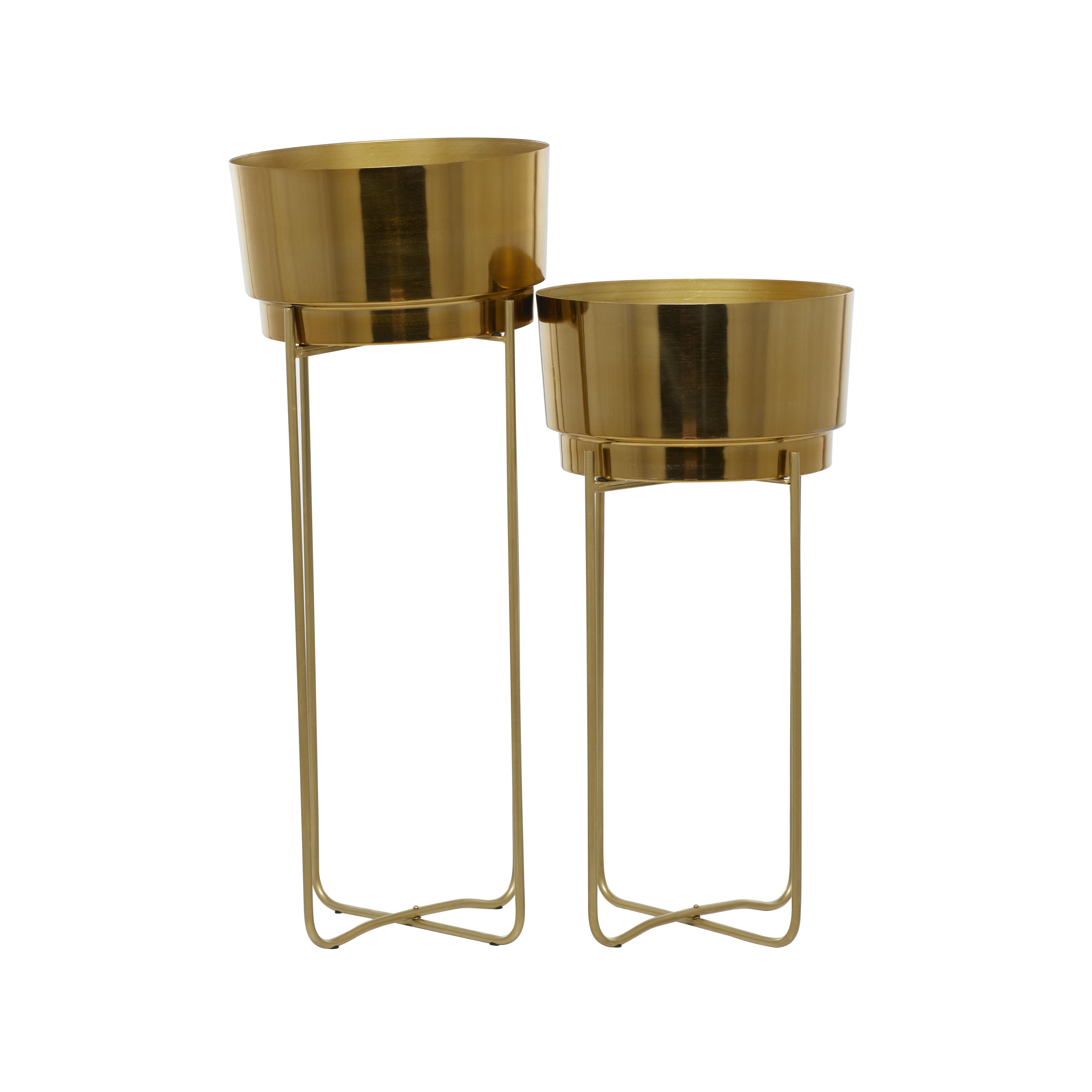 CosmoLiving by Cosmopolitan Gold Metal  Planter with Removable Stand, Set of 2 31", 25"H