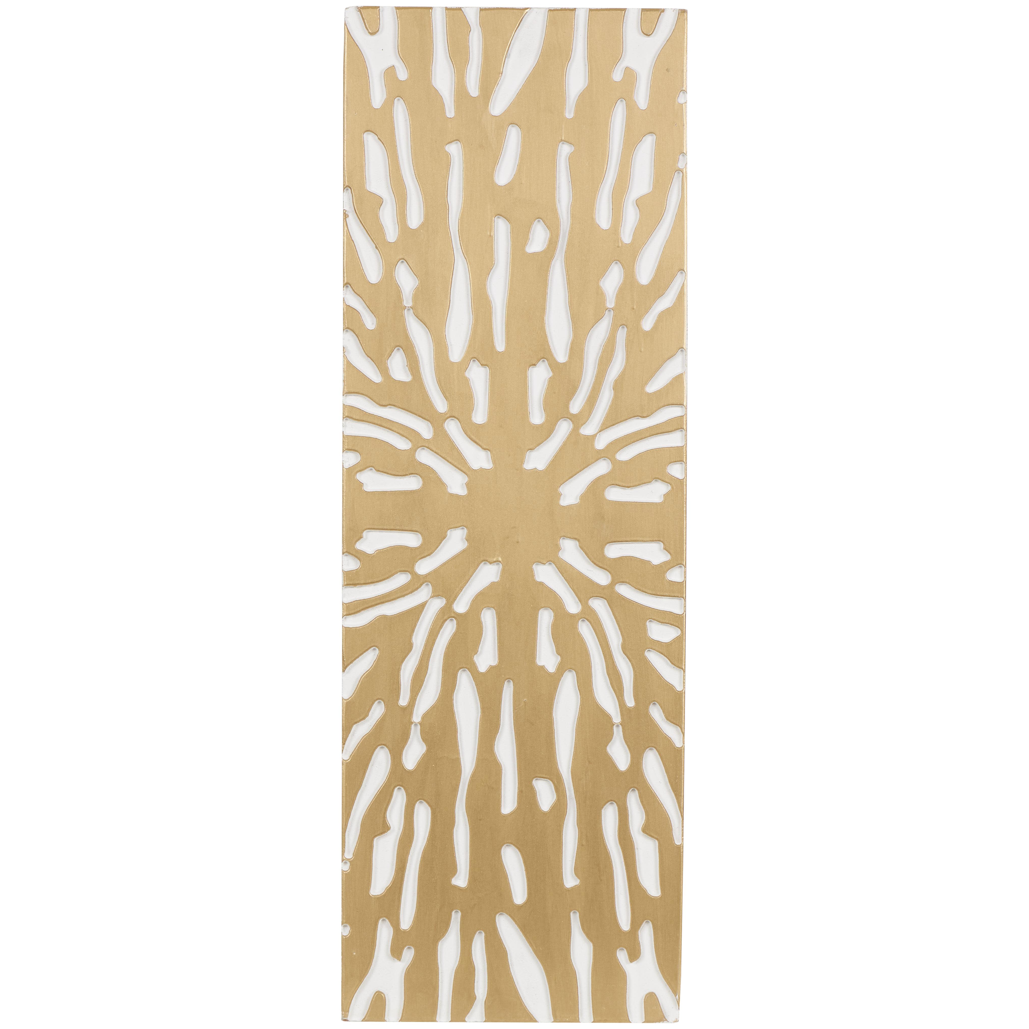 Gold Wooden Starburst Abstract Carved Home Wall Decor with White Backing, 12" x 1" x 36"