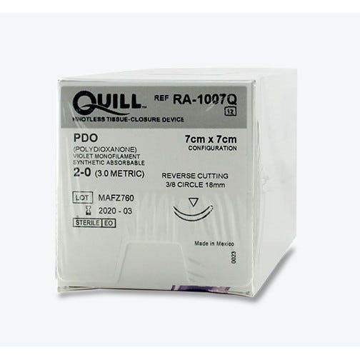 Quill™ PDO  Violet Monofilament Sutures, 2-0, 18mm- 3/8 Circle Diamond Point -12/Box