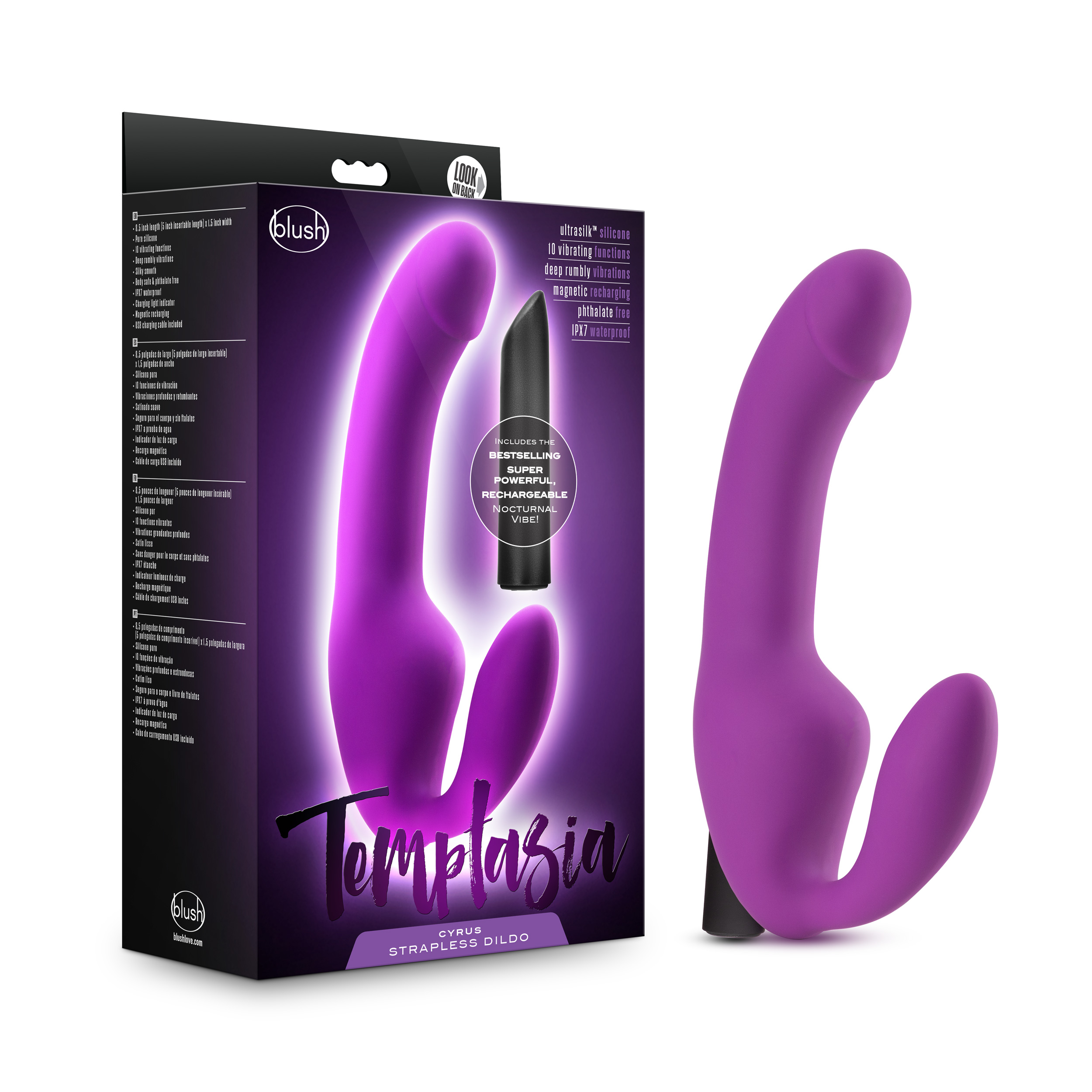 Blush Temptasia Cyrus Purple 8.5-Inch Long Rechargeable Vibrating Dildo