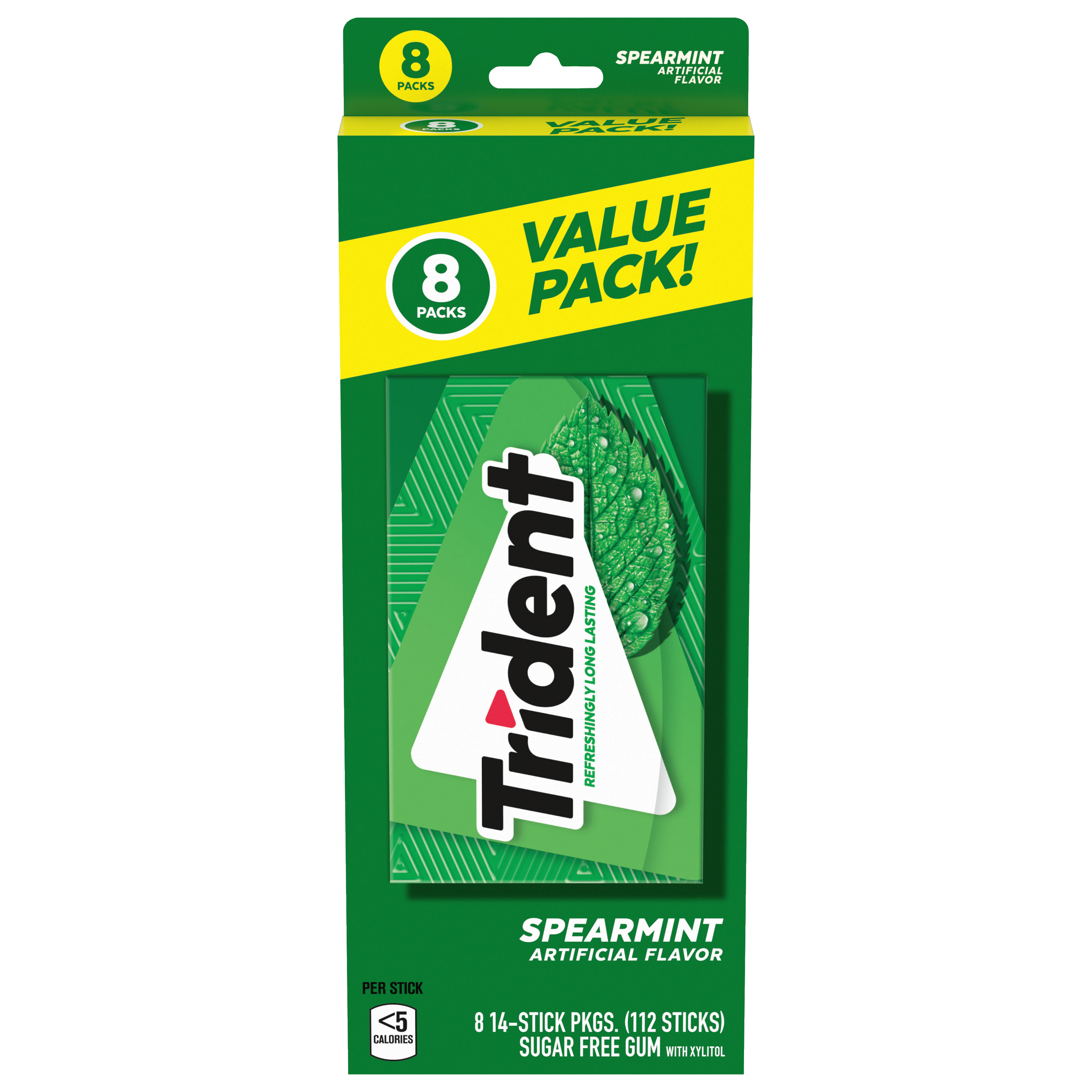 Trident Spearmint Sugar Free Gum, Value Pack, 8 Packs of 14 Pieces (112 Total Pieces)-thumbnail-0