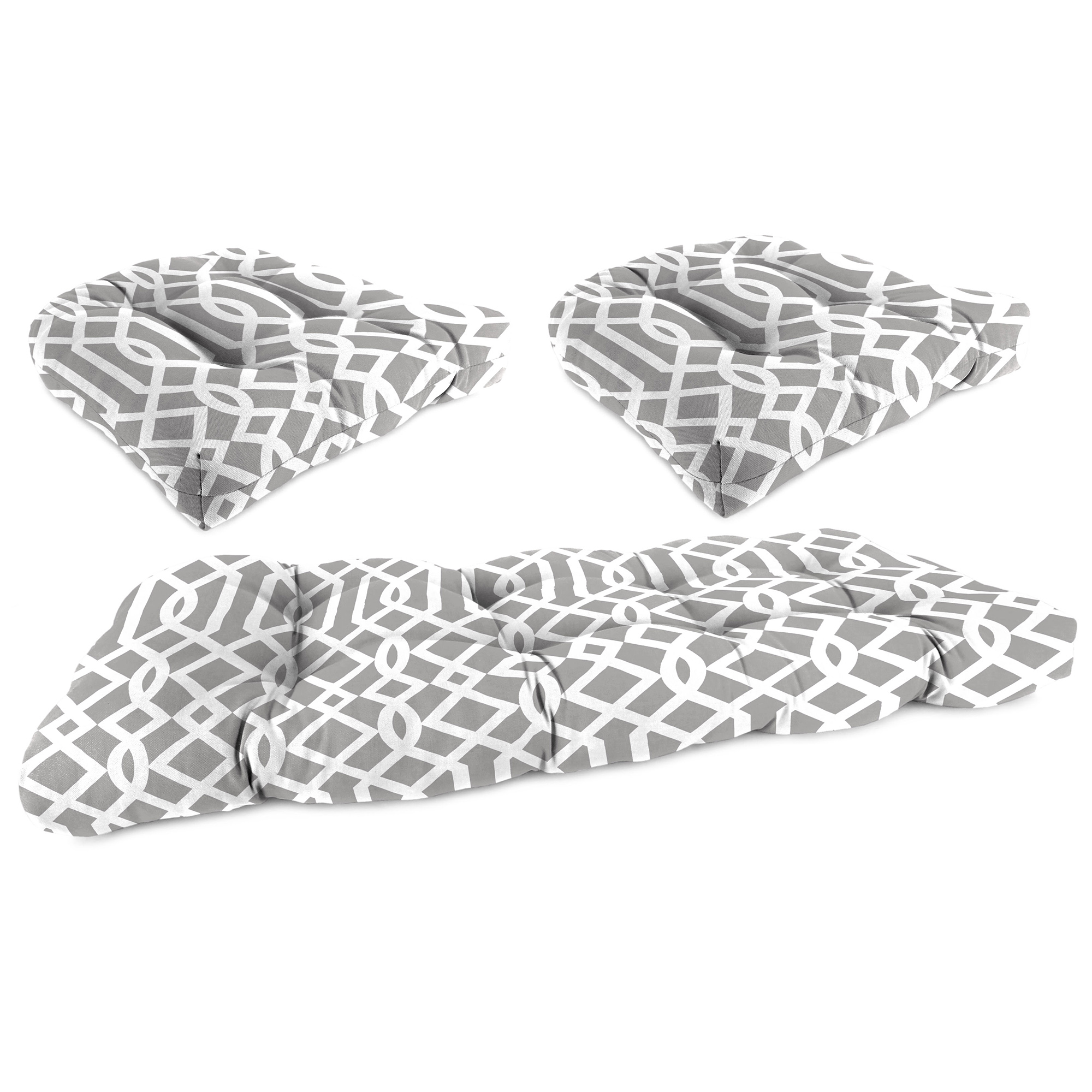New 3-Piece Tufted Outdoor Patio Wicker Cushion Set for Bench and 2 Chair Seats - Picture 7 of 17