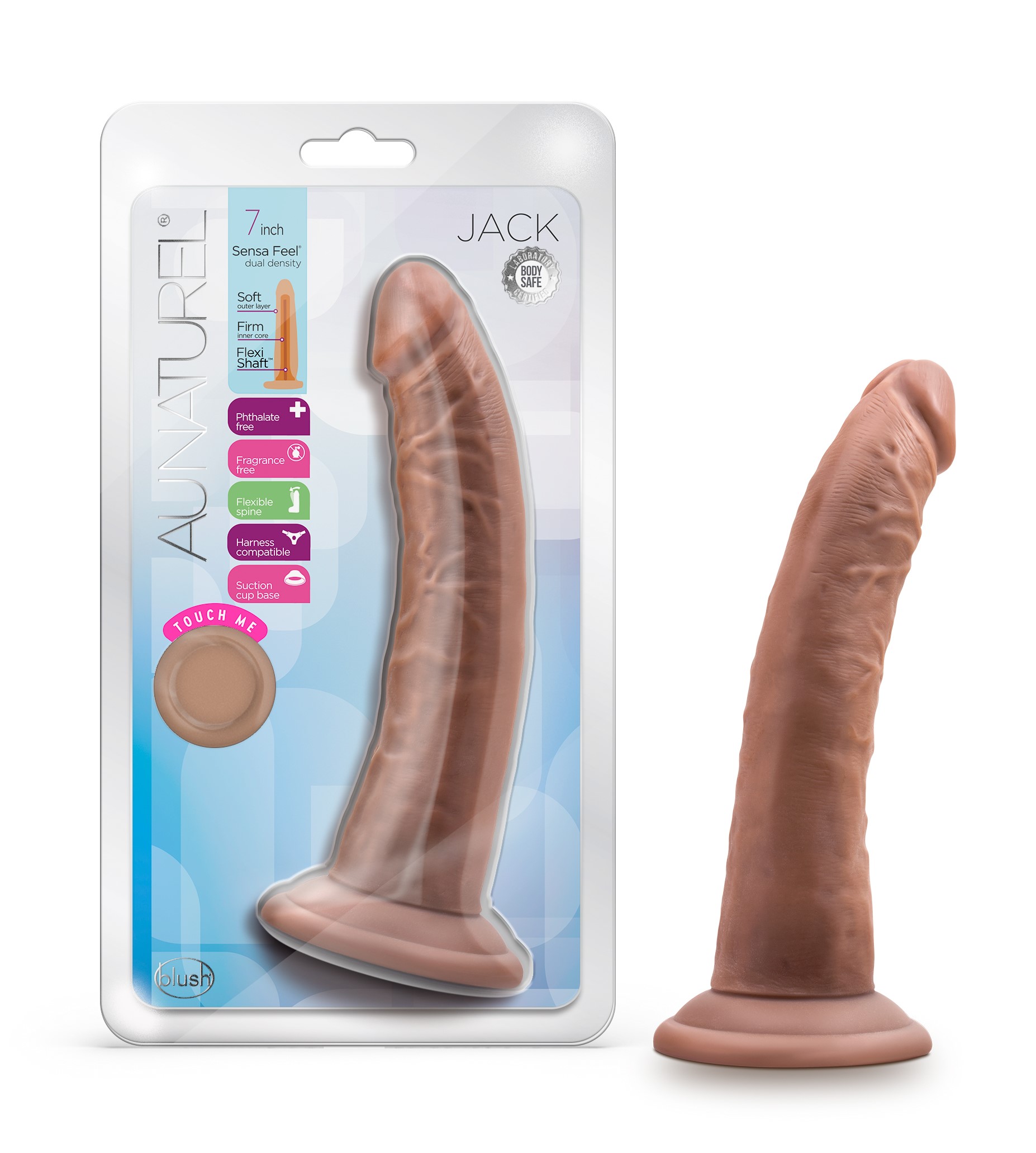 Blush Au Naturel Jack Realistic Mocha 7.5-Inch Long Dildo With Suction Cup Base