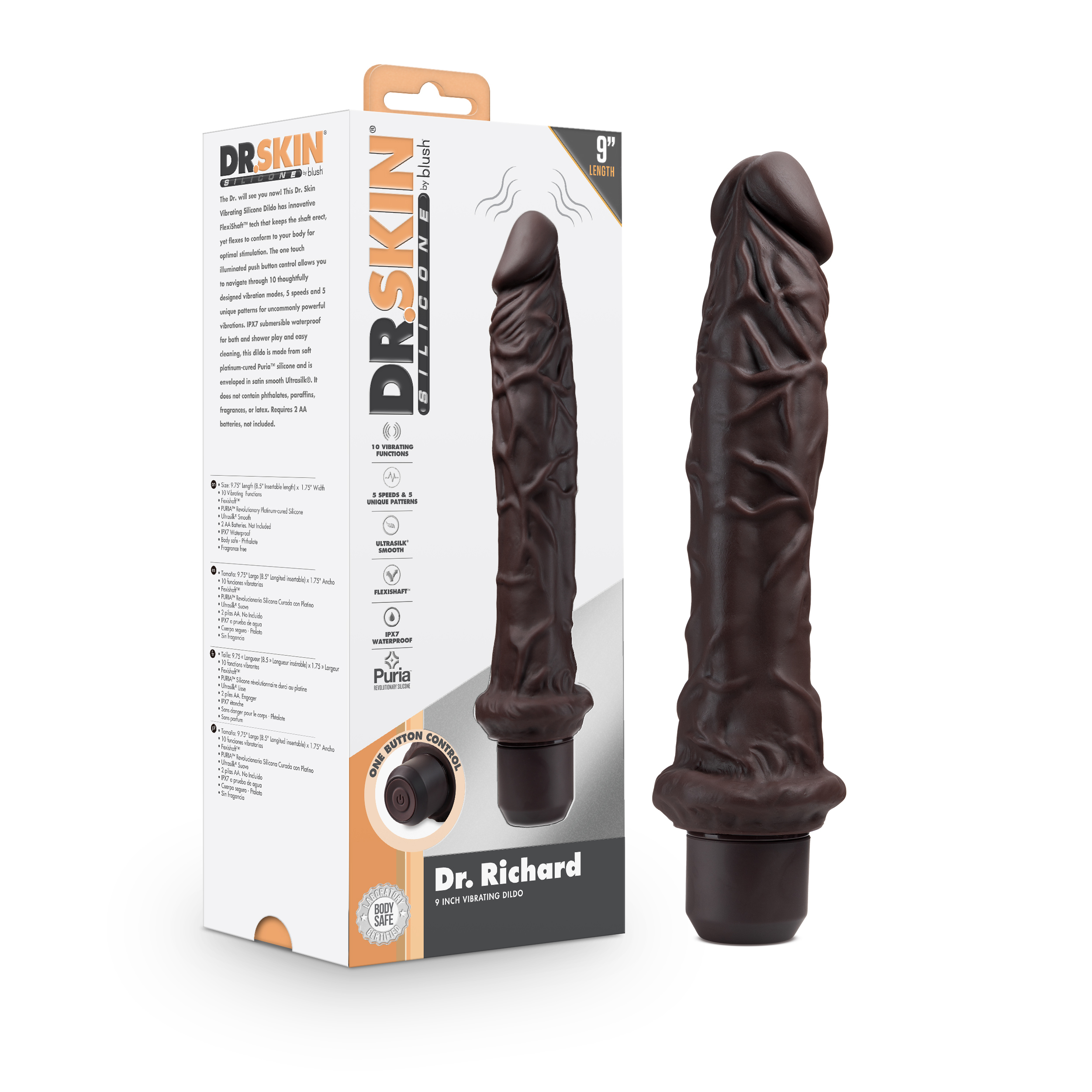 Blush Dr. Skin Silicone Dr. Richard Brown 9.75-Inch Long Vibrating Dildo