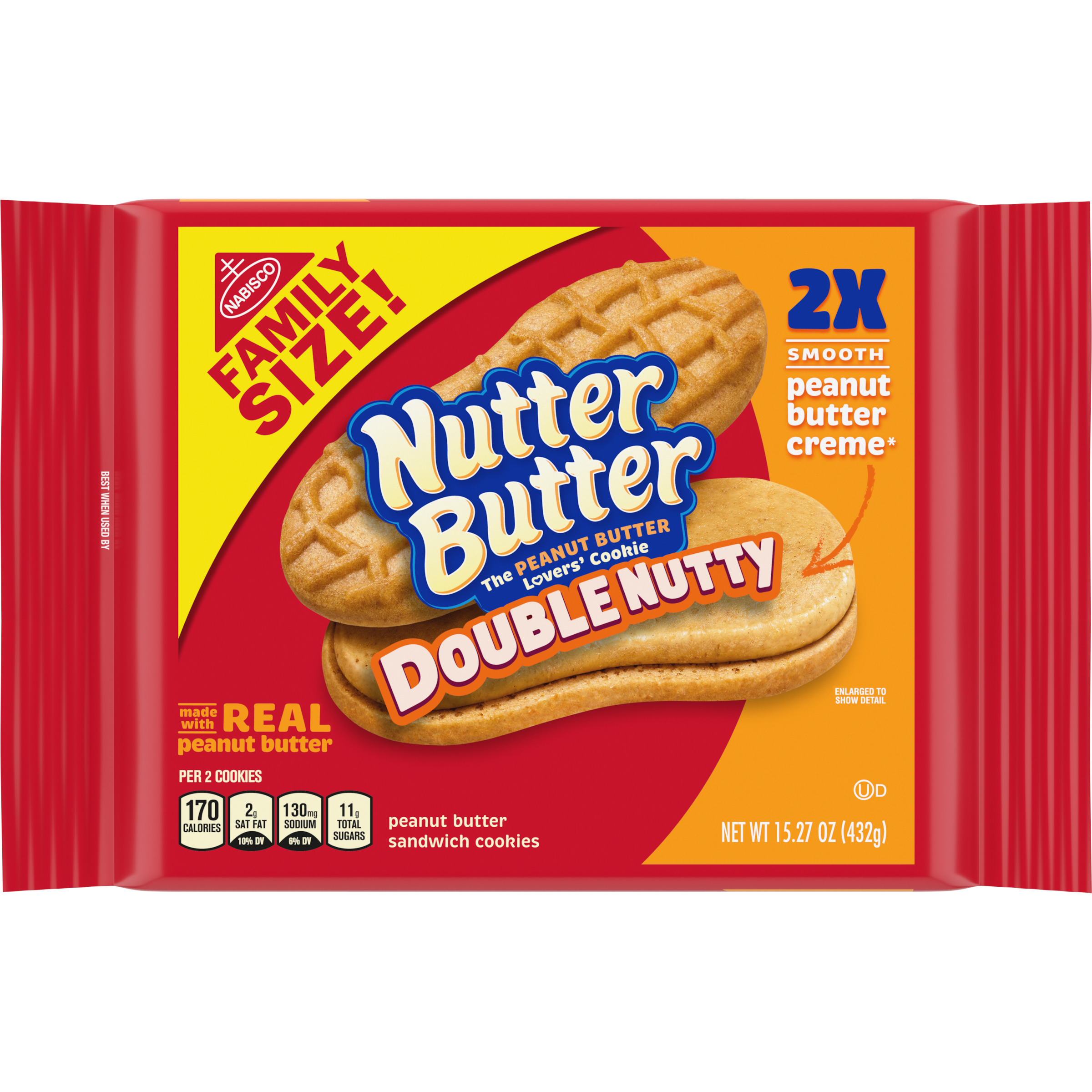 Nutter Butter Double Nutty Peanut Butter Sandwich Cookies, Family Size, 15.27 oz-1