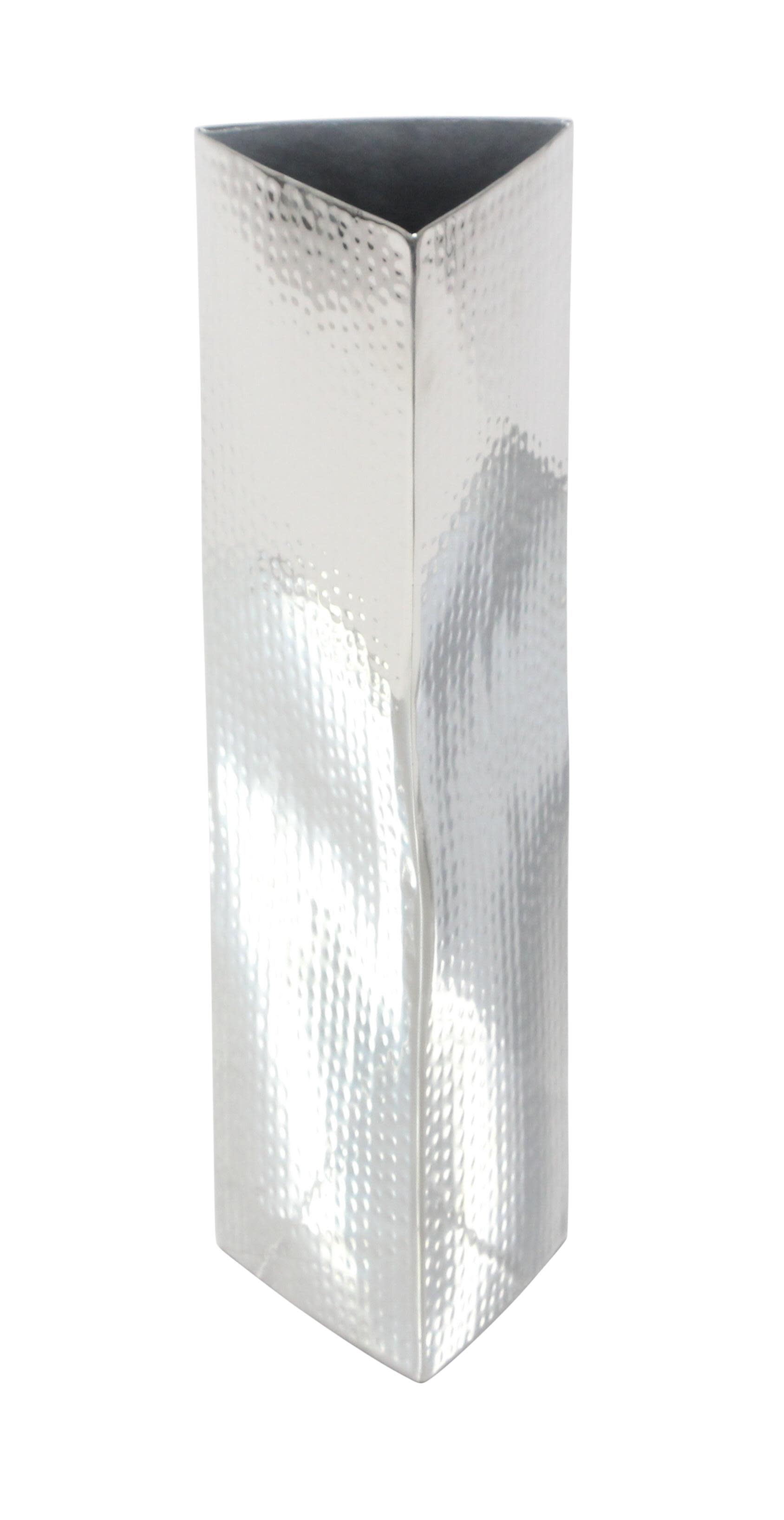 silver stainless steel metal  vase, 4" x 4" x 16"