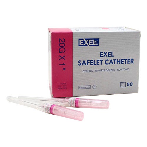SAFELET IV Catheter, 20G x 1", Straight, with Pink Hub - 50/Box