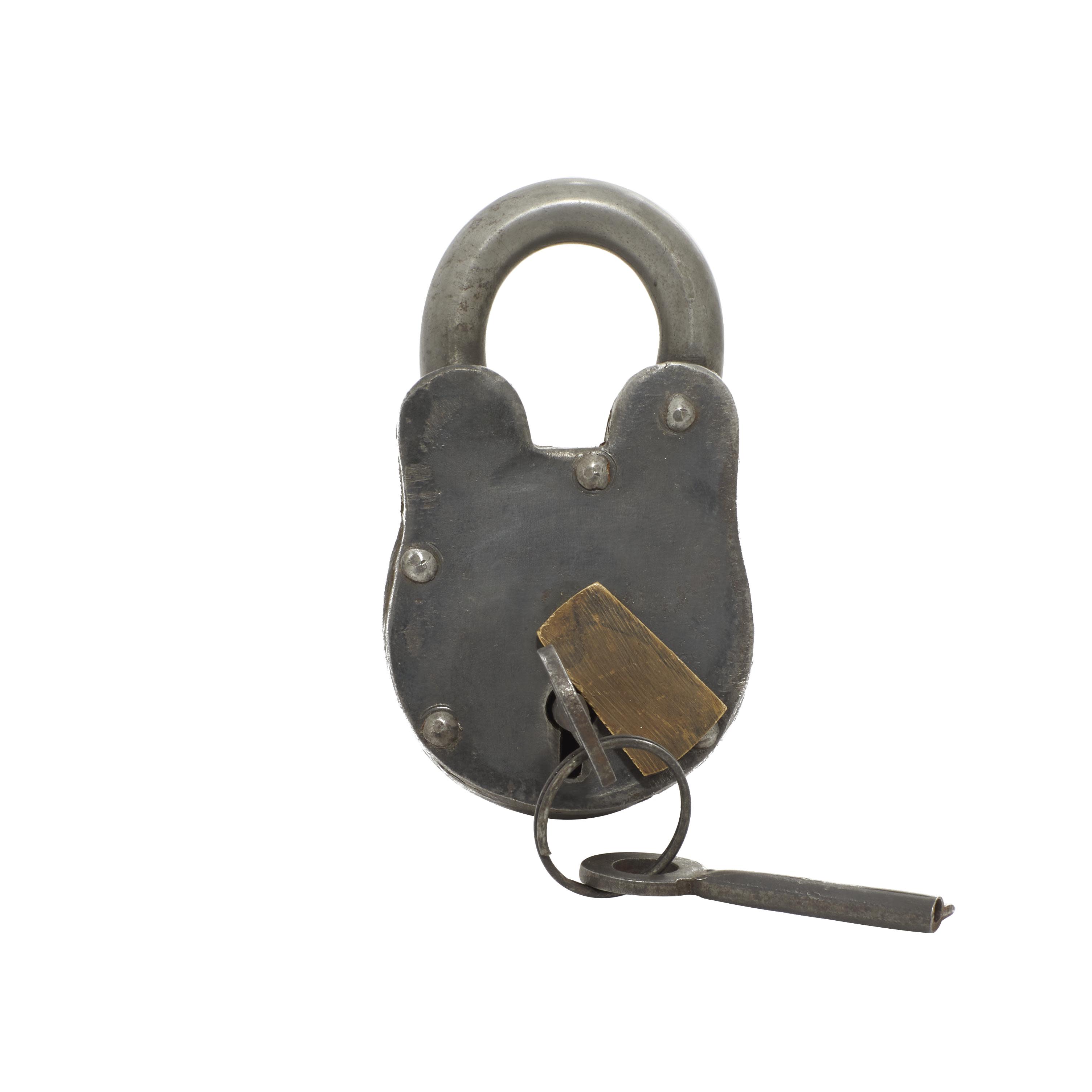Gray Brass Metal  Lock And Key, 2" x 4" x 2"