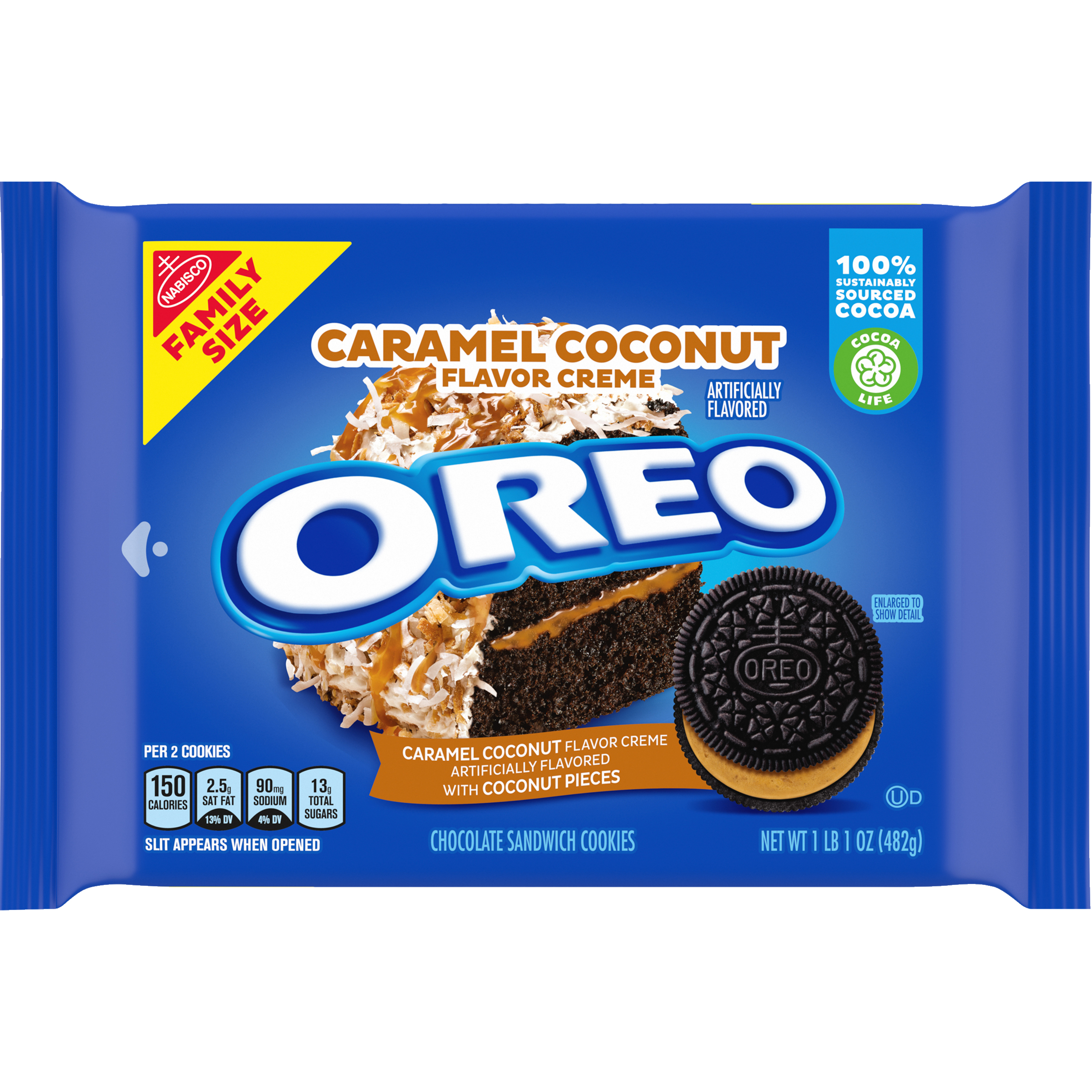 OREO Caramel Coconut Flavored Creme Chocolate Sandwich Cookies, Family Size, 17 oz-1